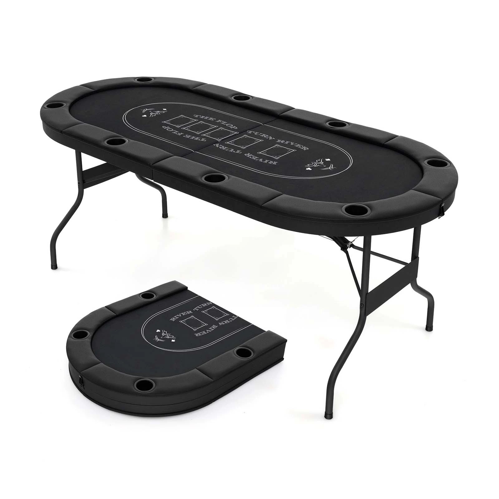 1 Costway 8-Player Poker Table Foldable Card Board Portable Game Table w/8 Cup Holders Black, 1 of 3
