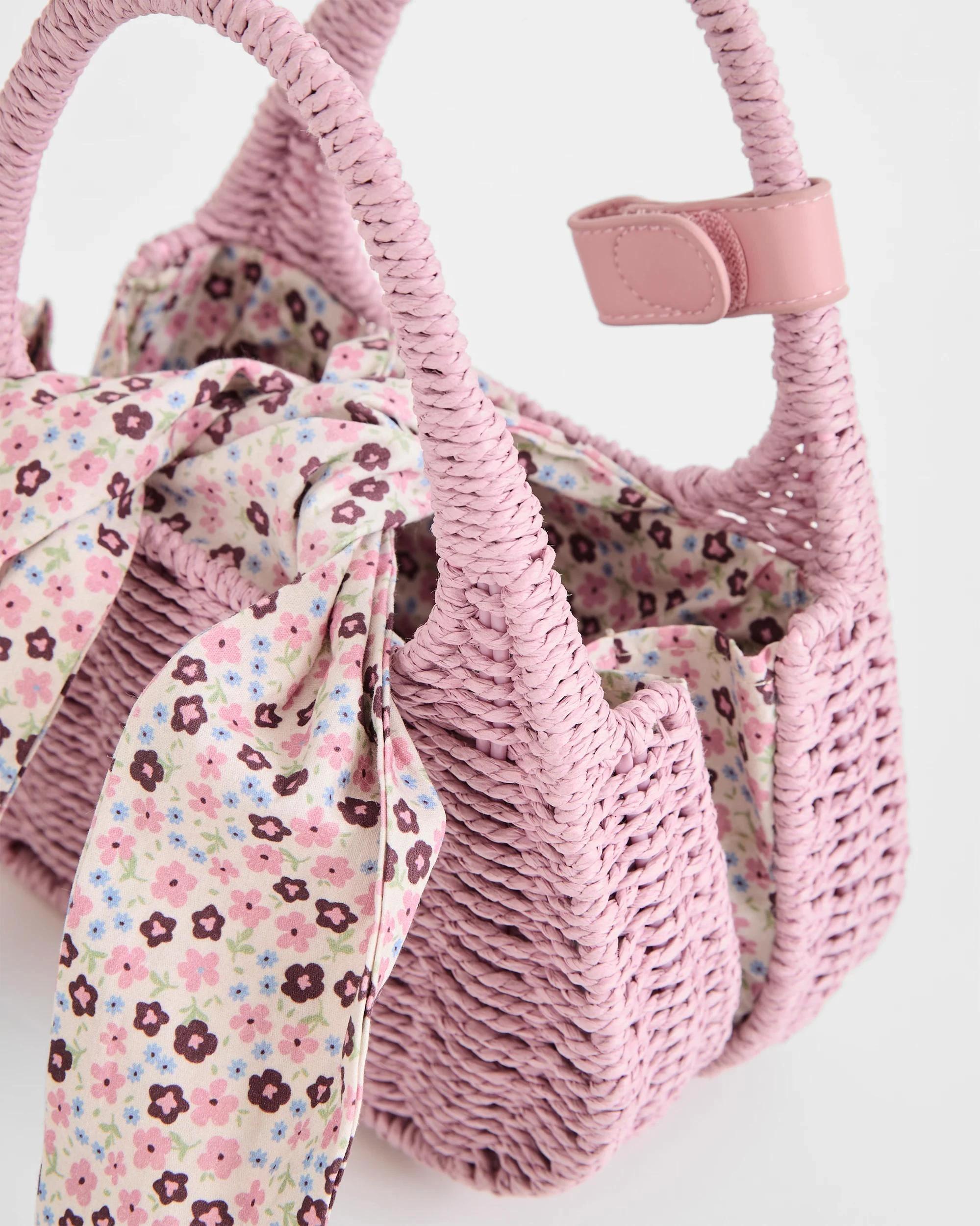 2 Target Kids Paper Straw Floral Basket Bag LILAC, 2 of 3