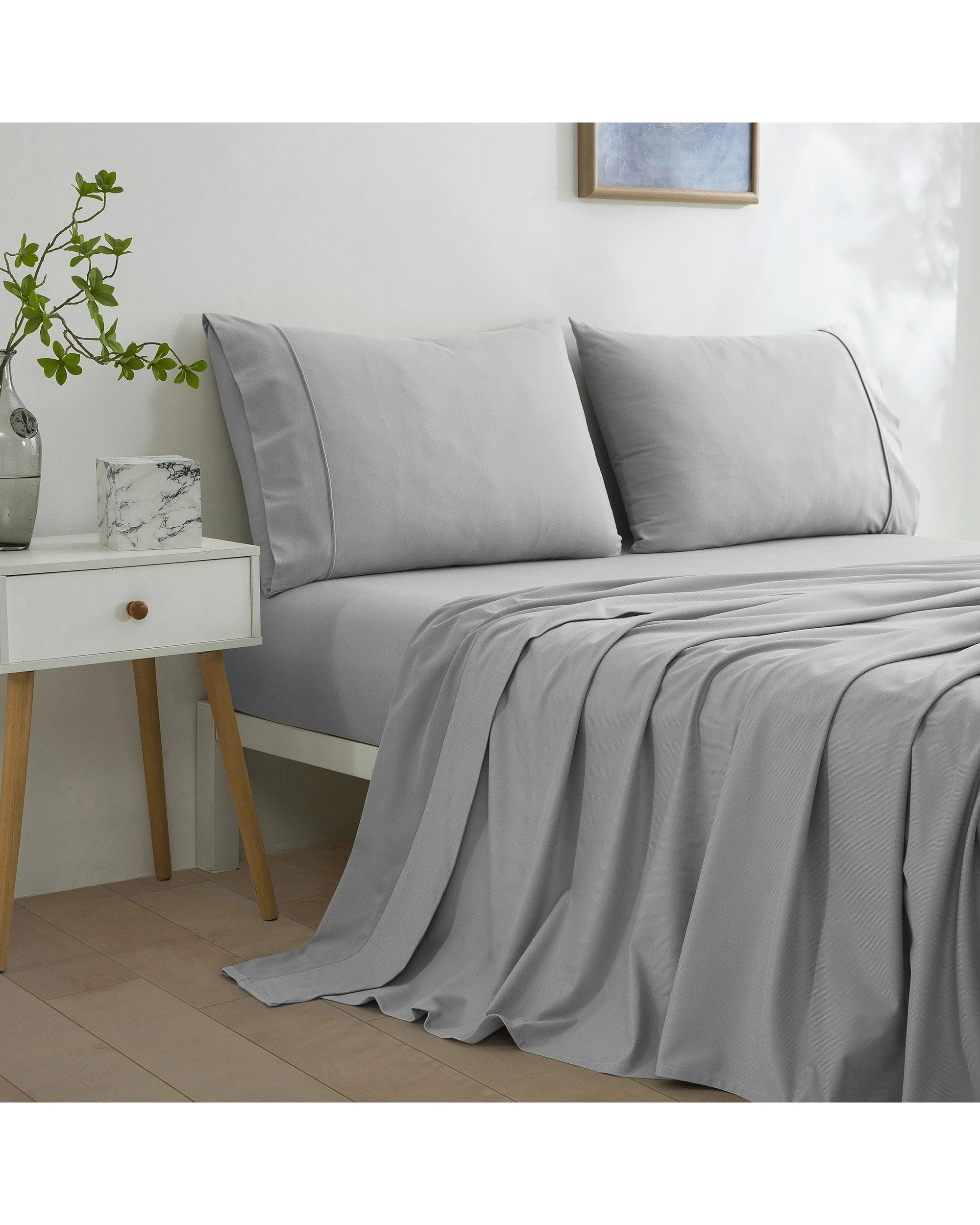 3 Dreamaker Micro Flannel Sheet Set - King Single Bed - Silver, 3 of 9