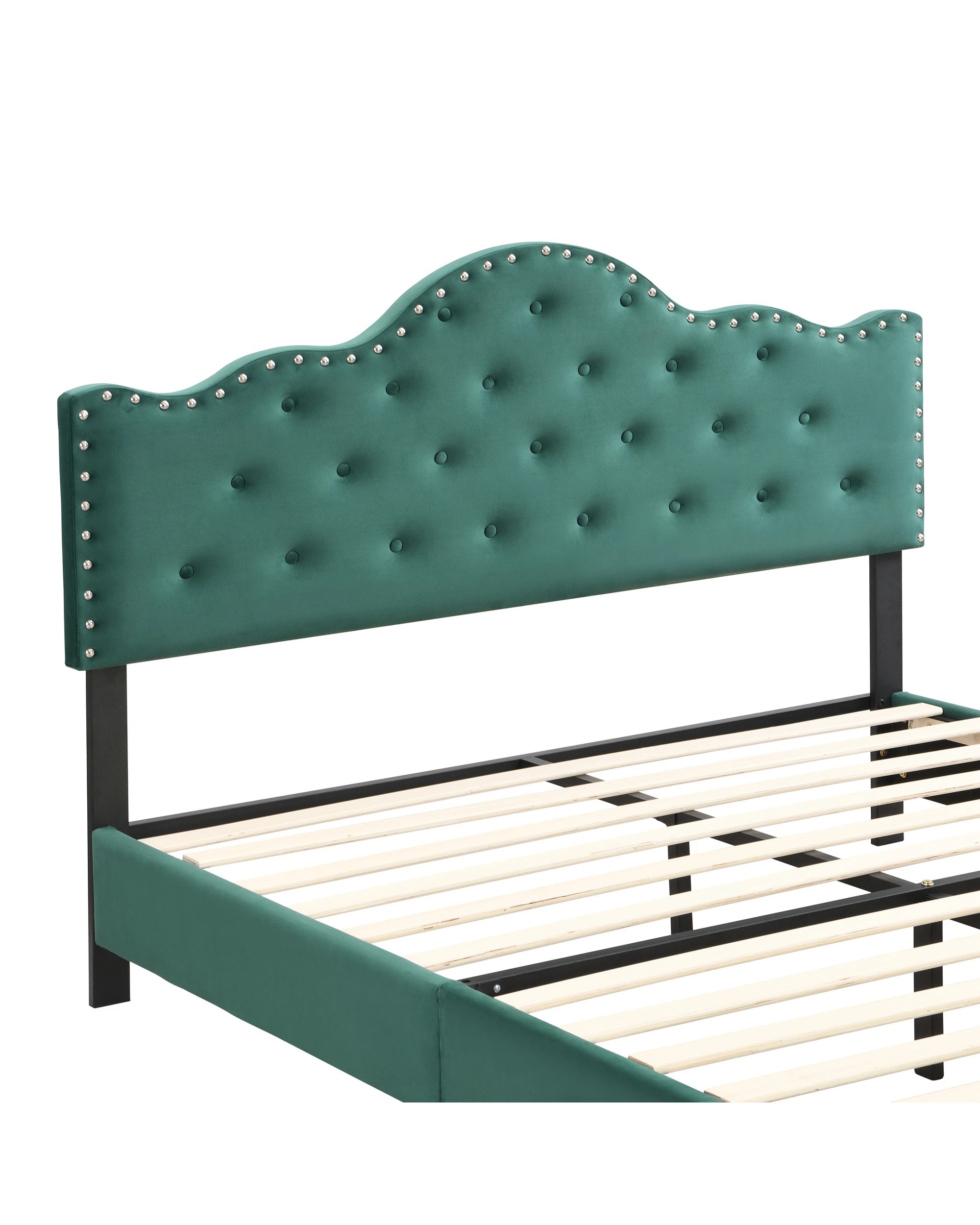 5 IHOMDEC BEF05 Velvet Queen Bed Frame - Green - Green, 5 of 10