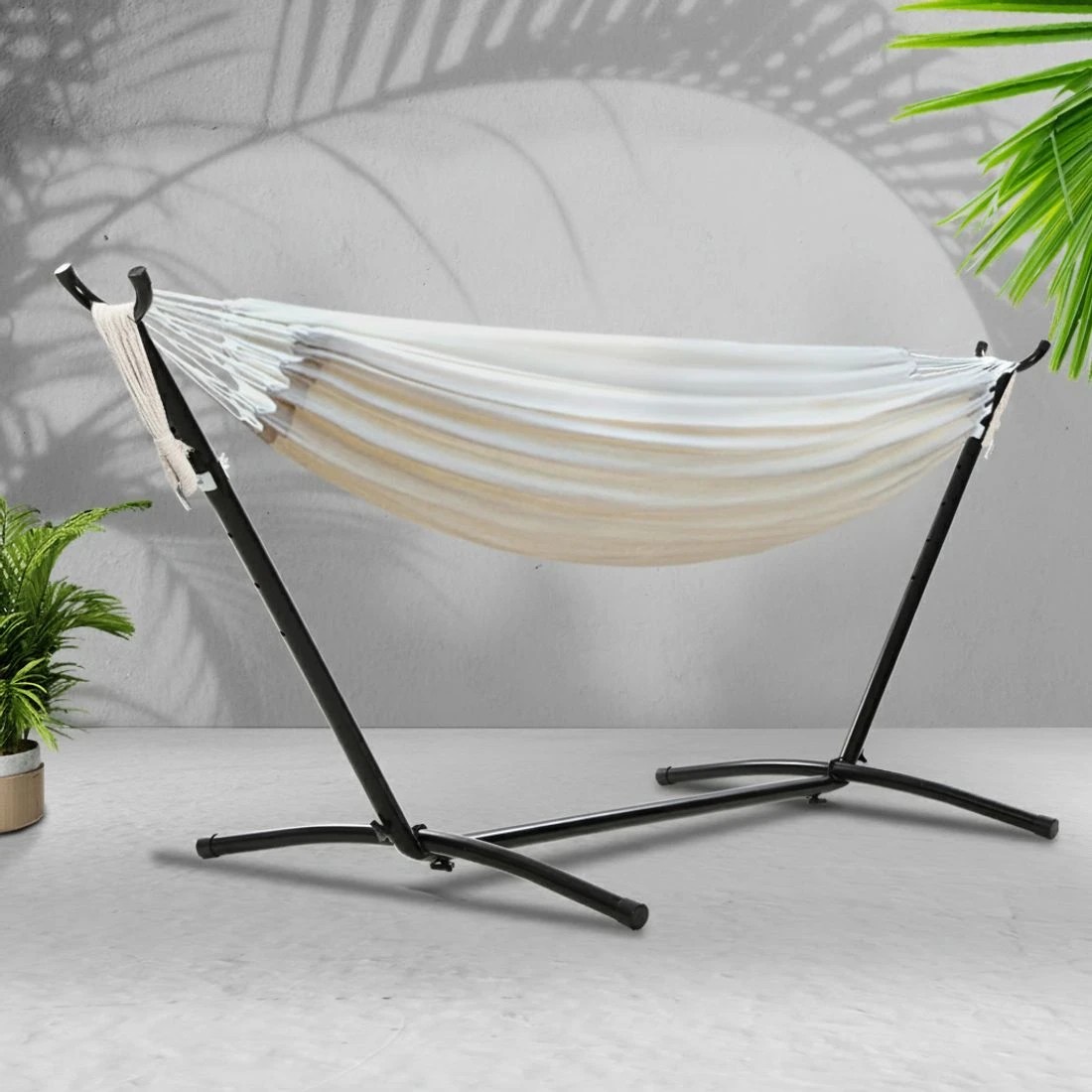 6 Gardeon Hammock Bed Camping Chair Outdoor Lounge Single Cotton with Stand - Beige, 6 of 6