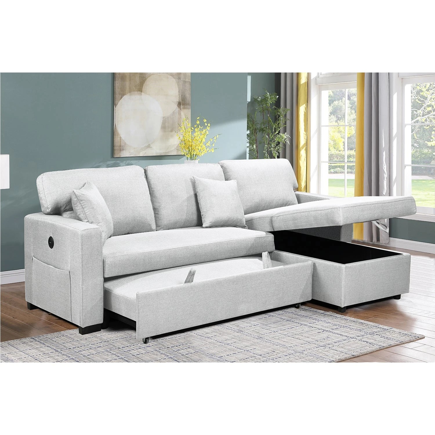 3 Foret 3 Seater Sofa Bed Modular Corner Pullout Lounge In Light Grey, 3 of 9