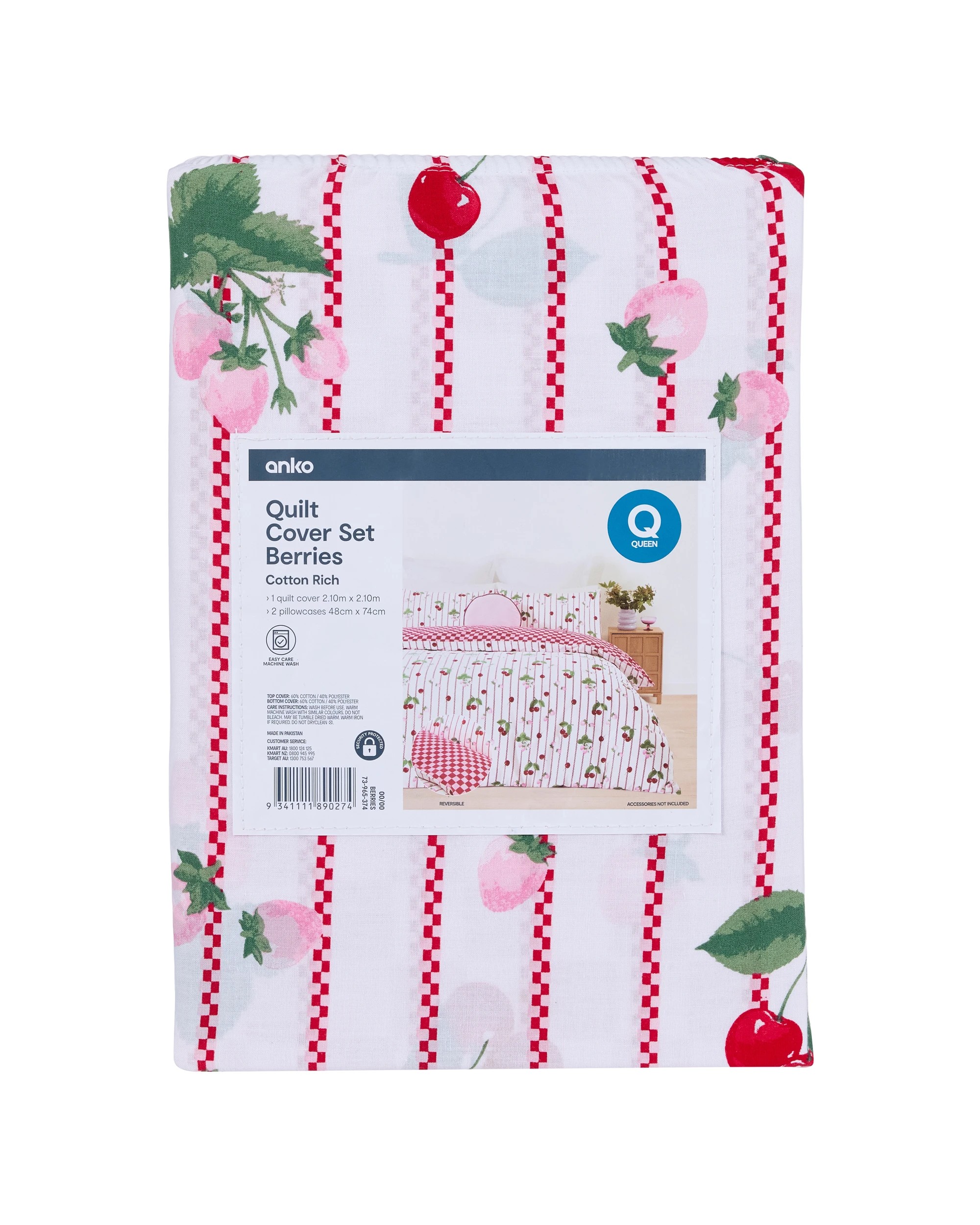 8 Berries Cotton Rich Reversible Quilt Cover Set - Queen Bed, 8 of 8