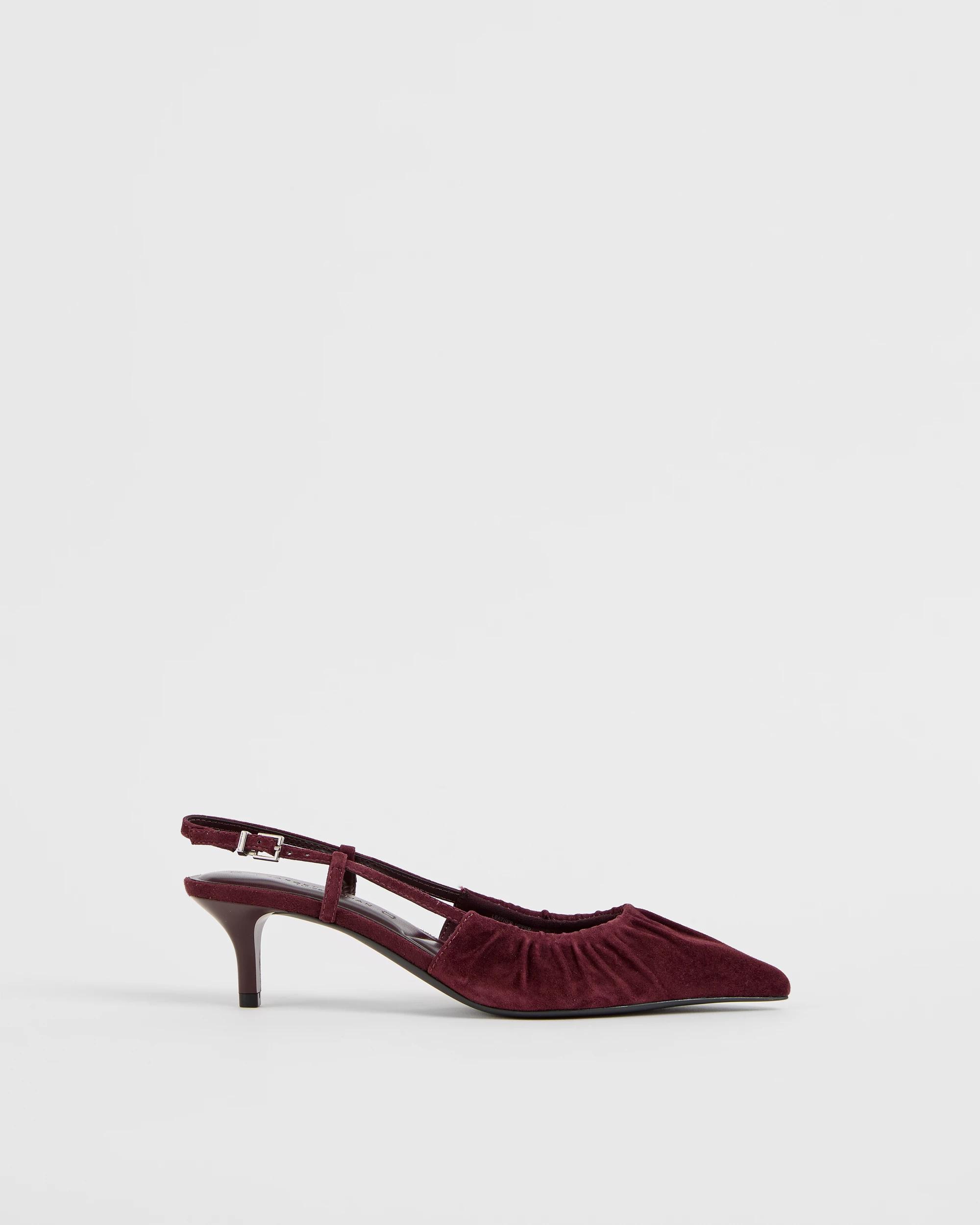 1 Target Woman Genuine Suede Leather Sling Back Gathered Kitten Heels - Kaia BURGUNDY, 1 of 3