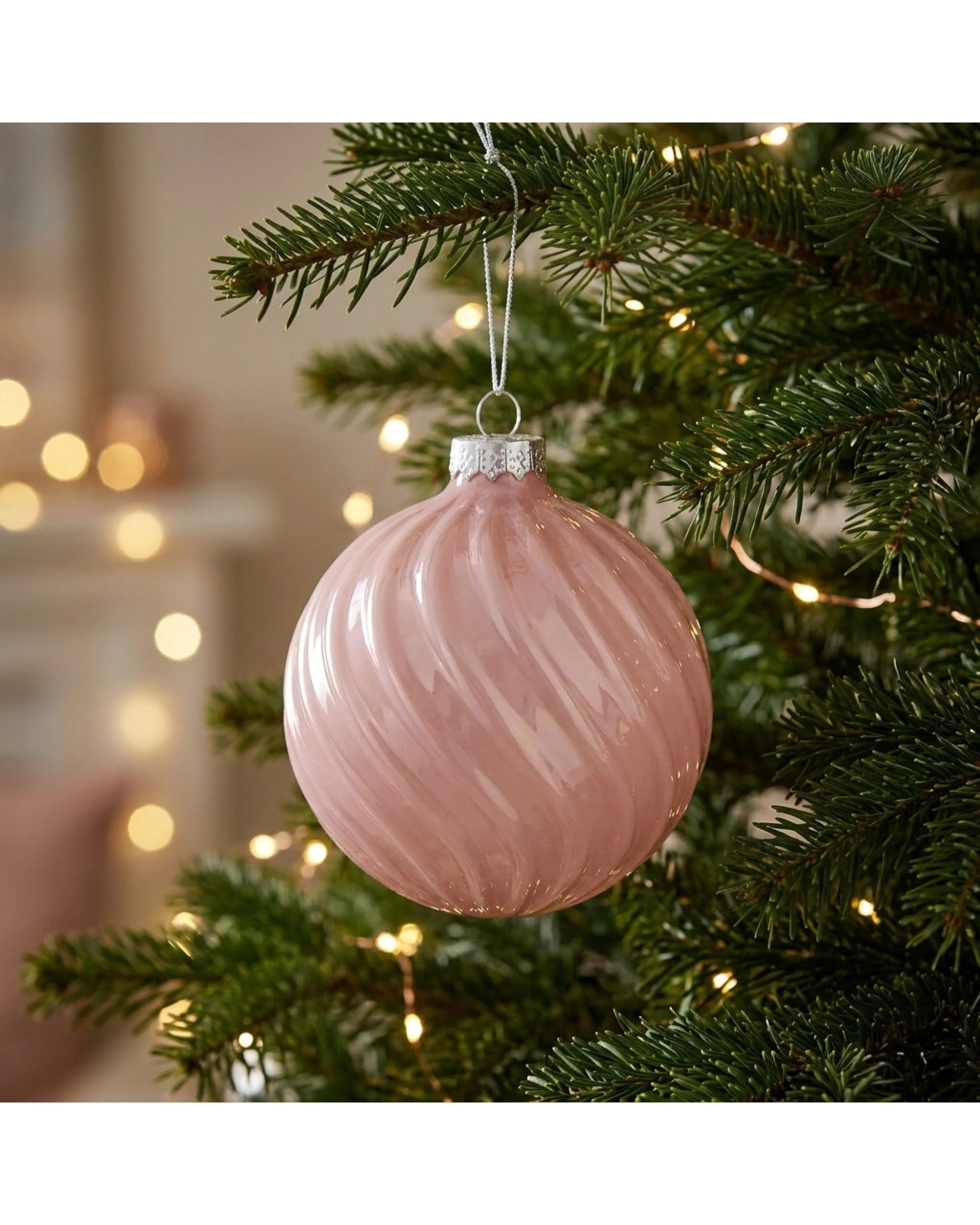 Christabelle 6 Pink Glass Christmas Baubles Gloss Textured 8cm Xmas ...