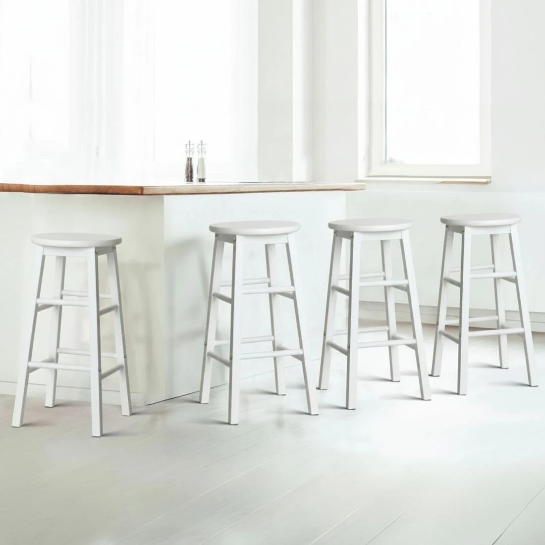 4 Artiss 4x Bar Stools Round Chairs - White, 4 of 5