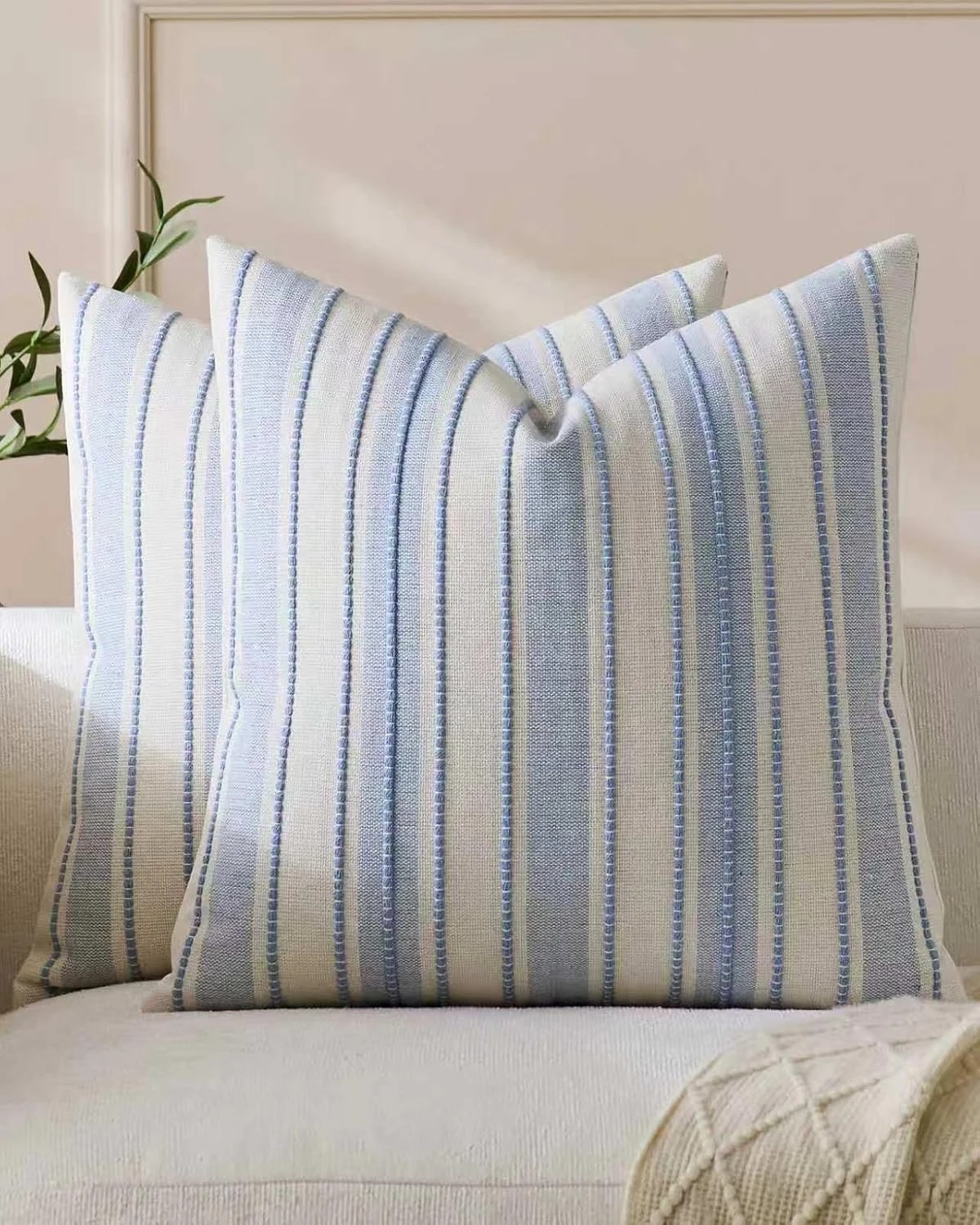 1 Gioia Casa 2-Pack Heritage Linear Woven Cushion Covers 45cm x 45cm - Sky, 1 of 4
