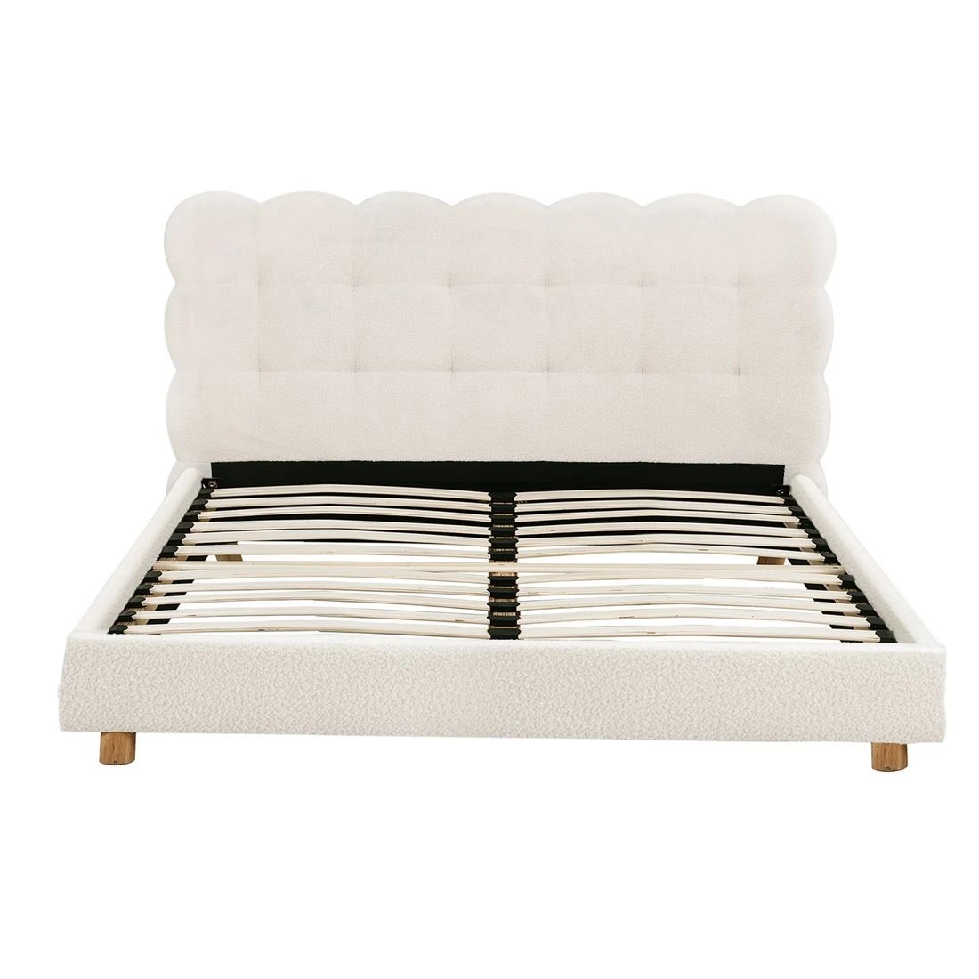 3 Artiss Double Bed Frame Cloud Headboard Boucle Fabric Mattress Platform Base - White, 3 of 7