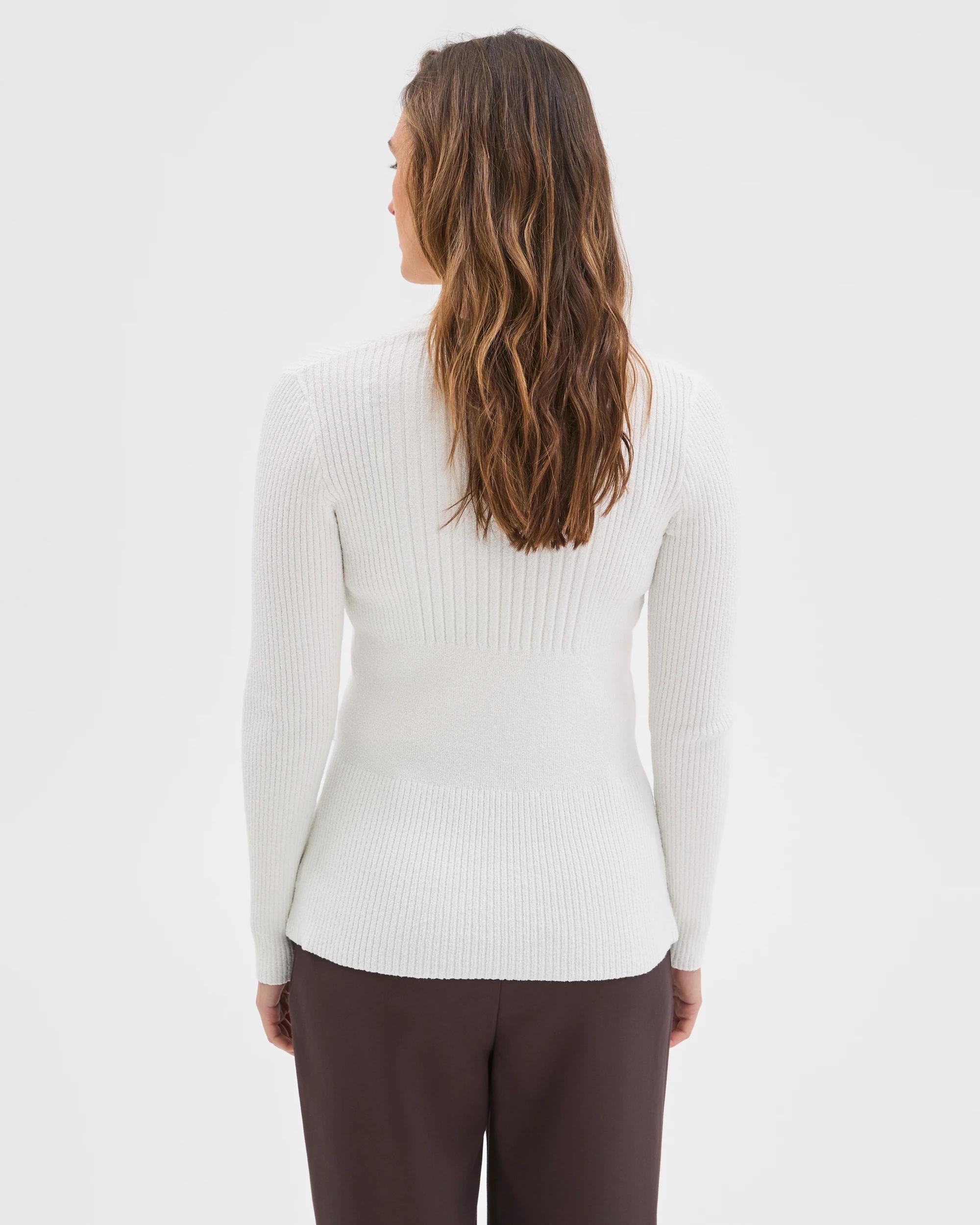 7 Preview Long Sleeve V-Neck Boucle Knit Top WHITE, 7 of 7
