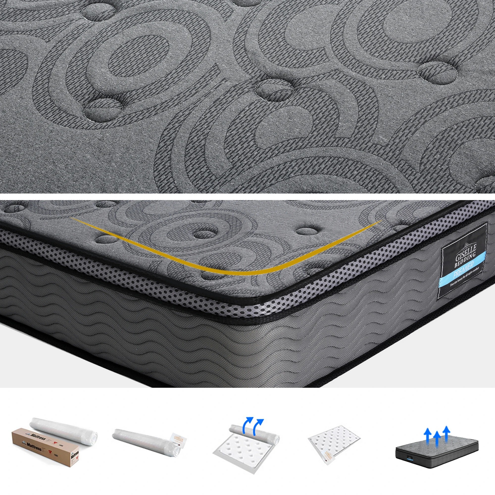 3 Giselle Bedding Reverie Series 26cm Euro Top Mattress with Memory Foam - King Single Bed - Grey, 3 of 7