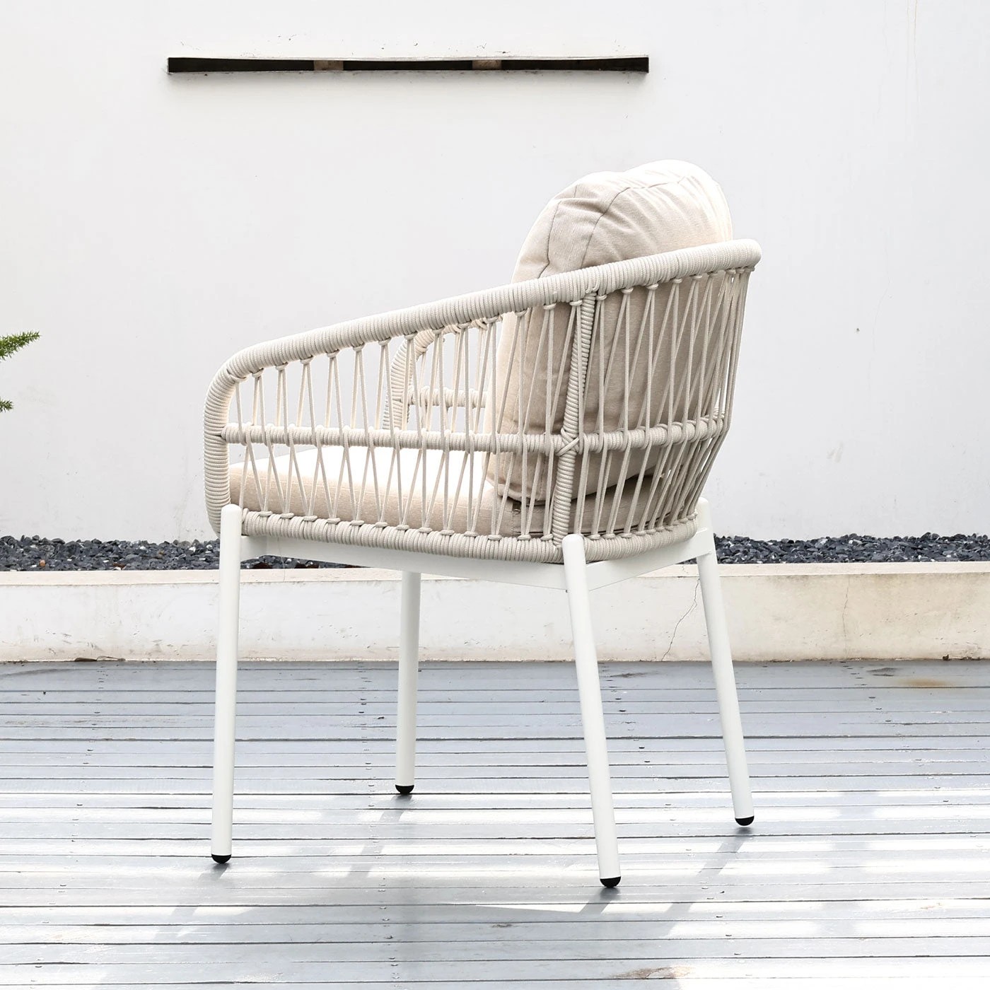 7 Moda Living Bali White Aluminium Outdoor Dining Chairs with Arms - Beige Rope and Cushion (Set of 4) - White, 7 of 10