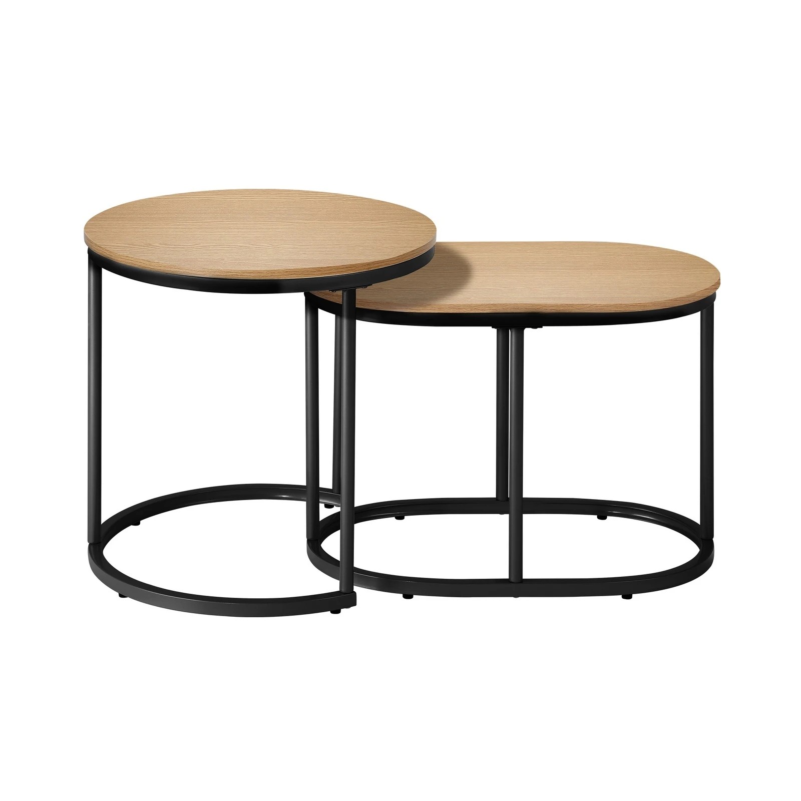 7 Oikiture Set of 2 Coffee Table Round Oval Nesting Side End Tables - Natural, 7 of 9