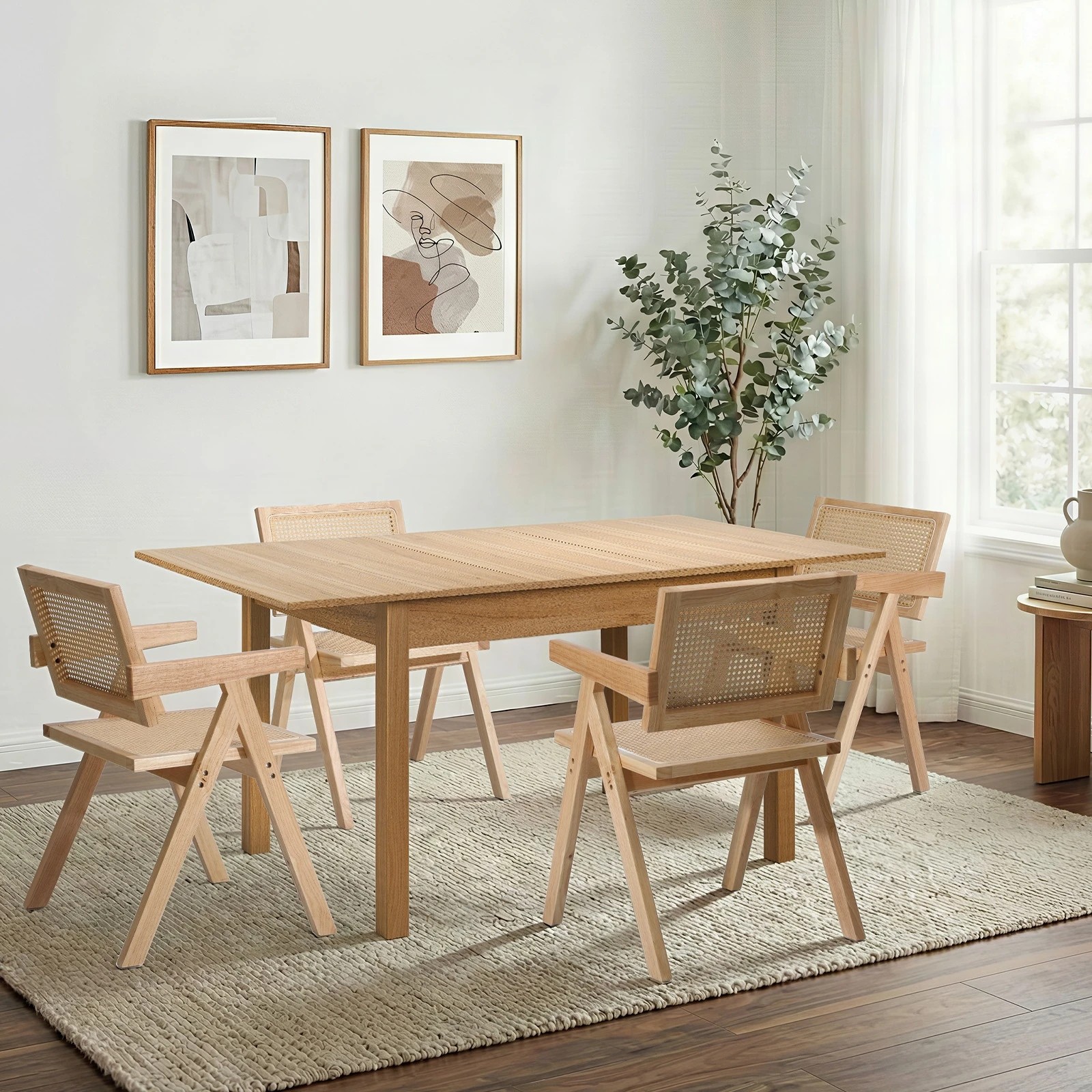 3 Oikiture 5pc Extenable Dining Table and Chairs Wooden Dining Set Ratten - Natural, 3 of 10