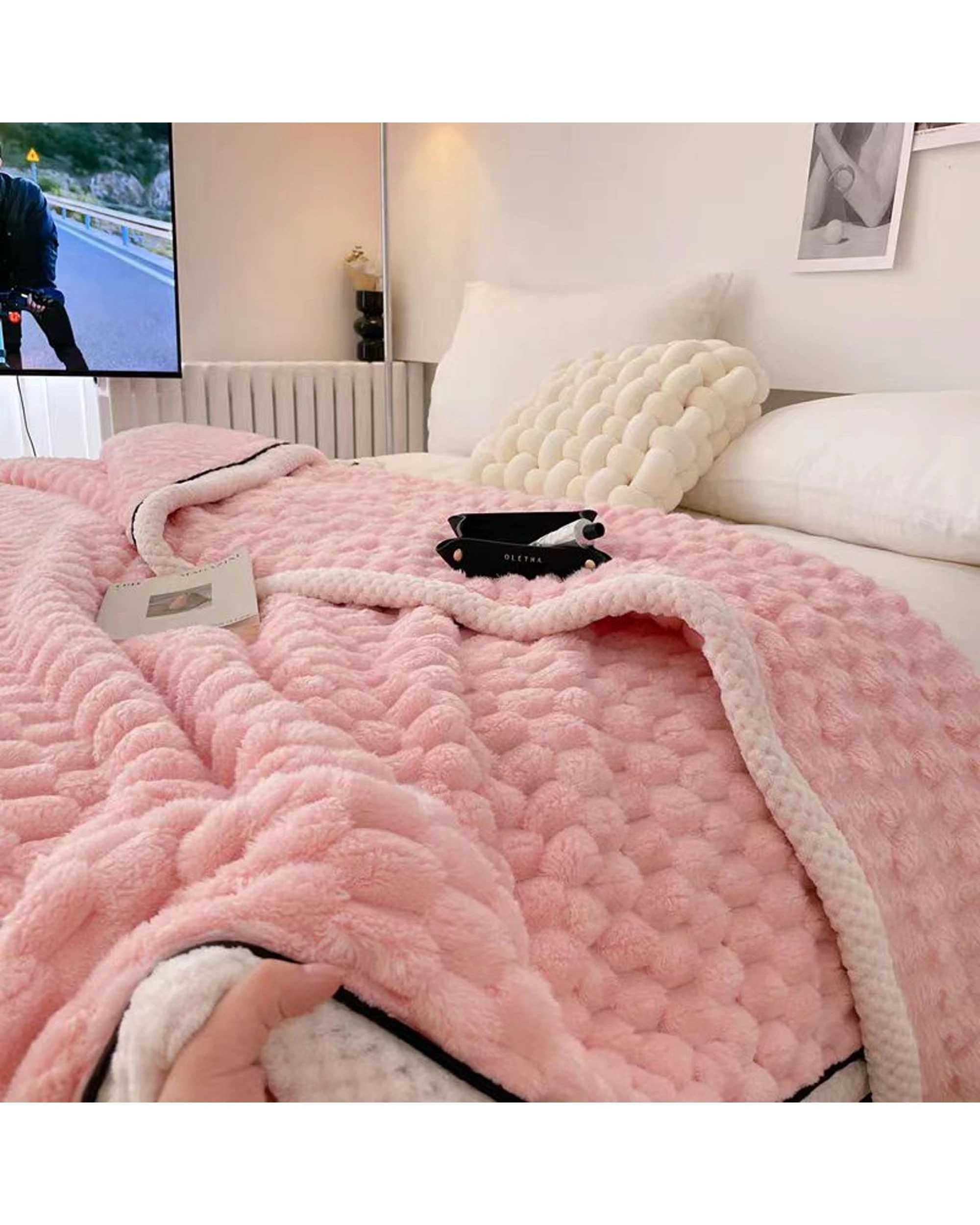2 Cotton More Large Soft Microsherpa Bed Blanket Throw 200x230cm - Pink, 2 of 6