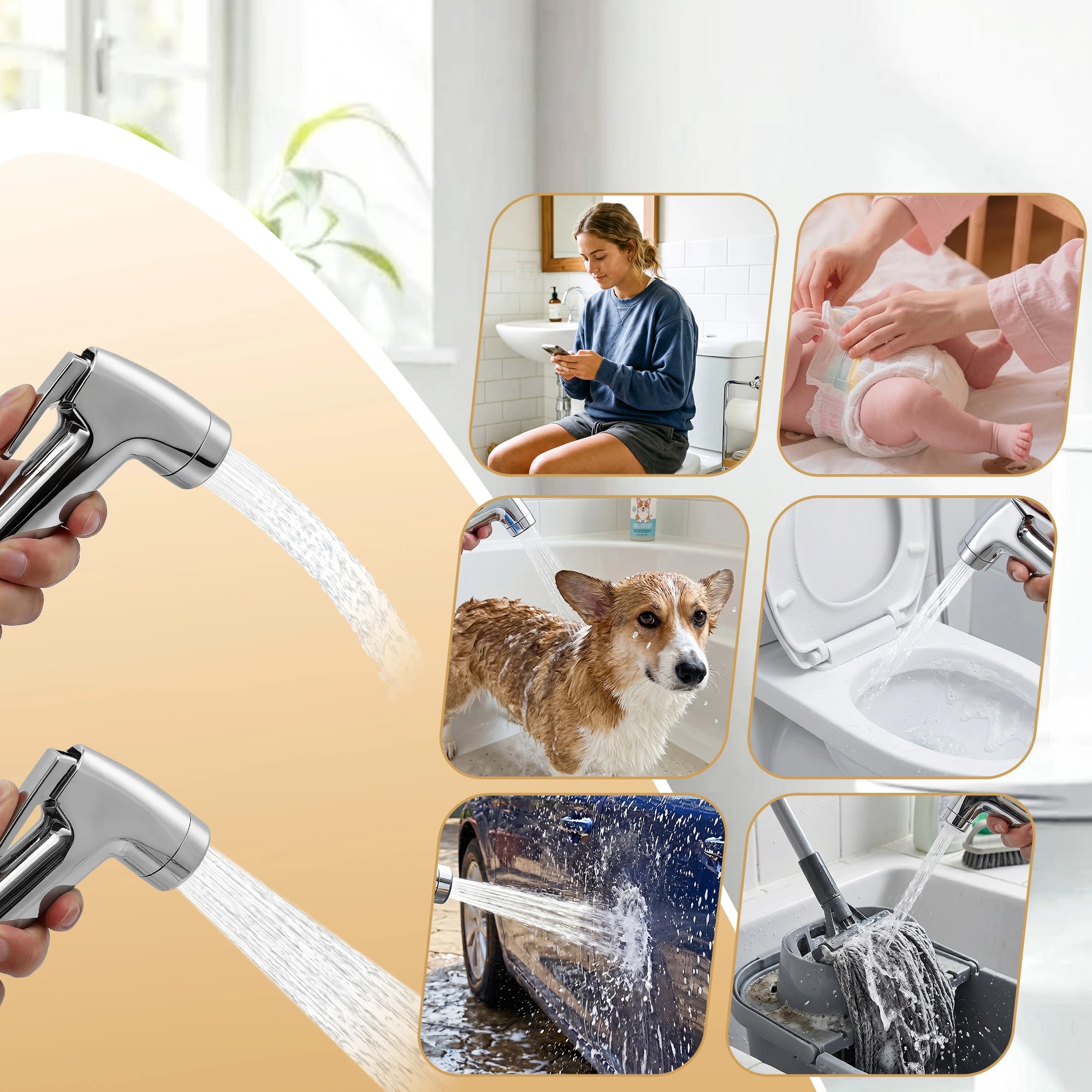 5 Cefito Handheld Bidet Sprayer for Toilet 1.5m Hose Jet Spray Attachment - Silver, 5 of 7