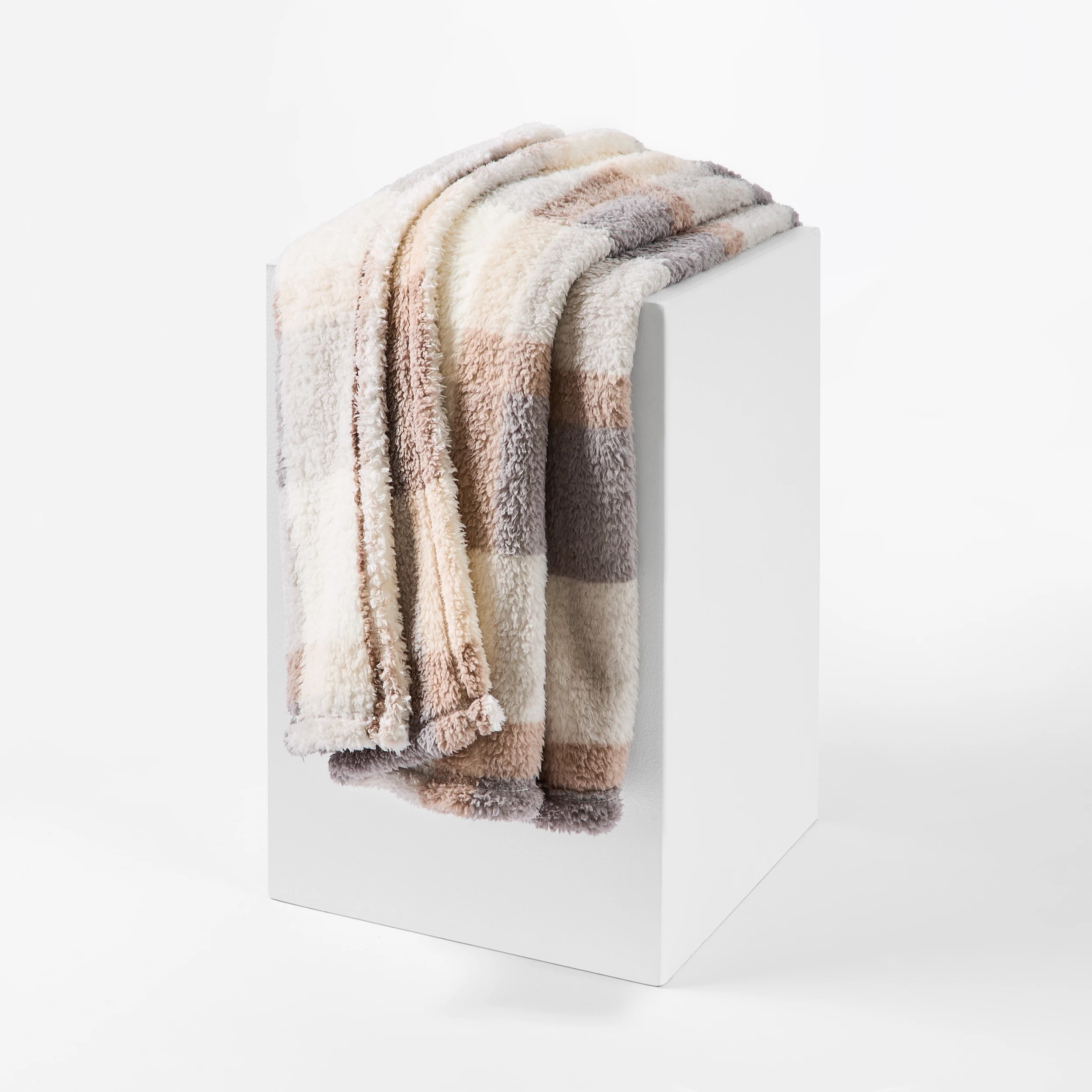 1 Check Teddy Fleece Throw - Grey, 1 of 7