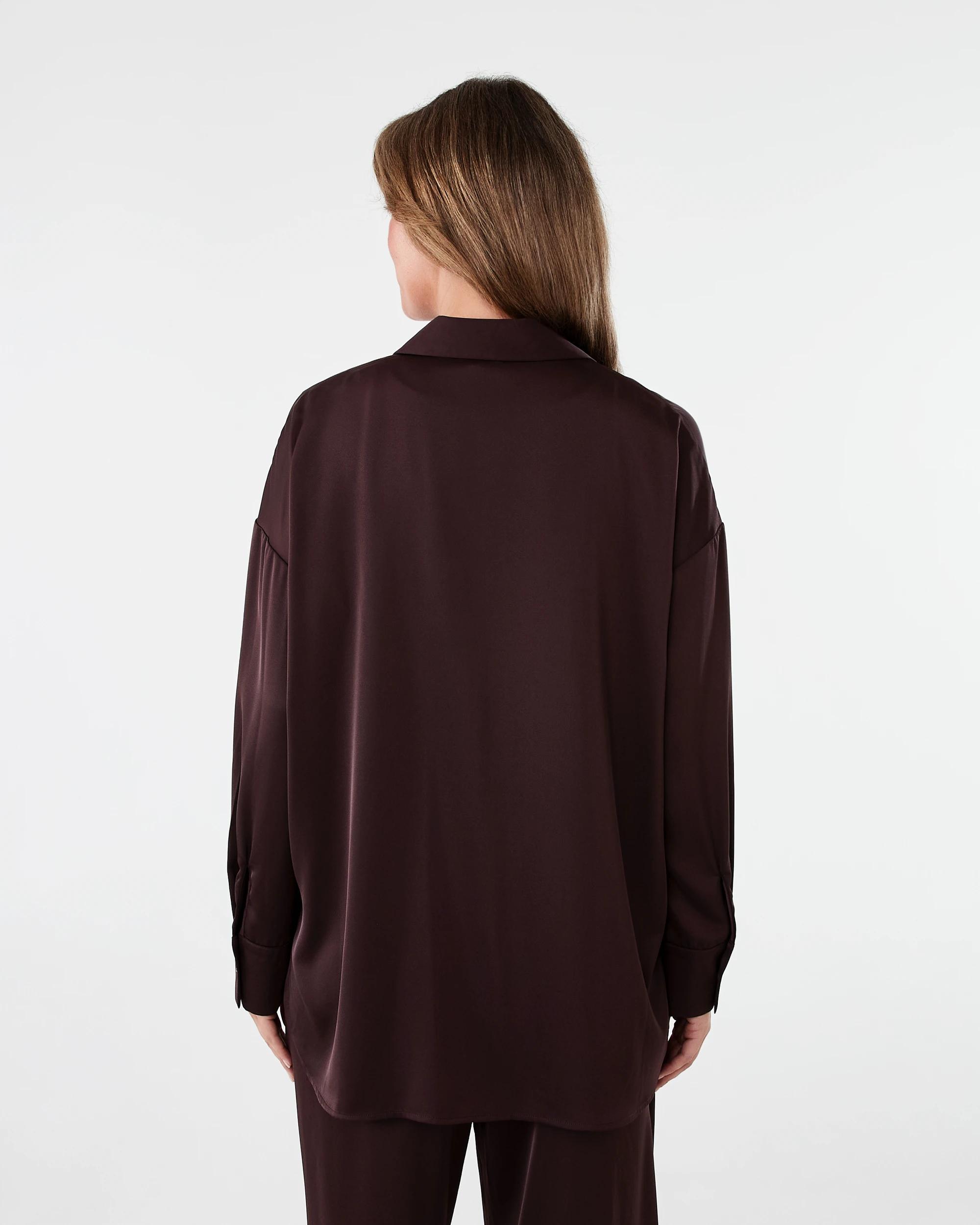 5 Long Sleeve Oversized Satin Shirt Choc Plum, 5 of 10