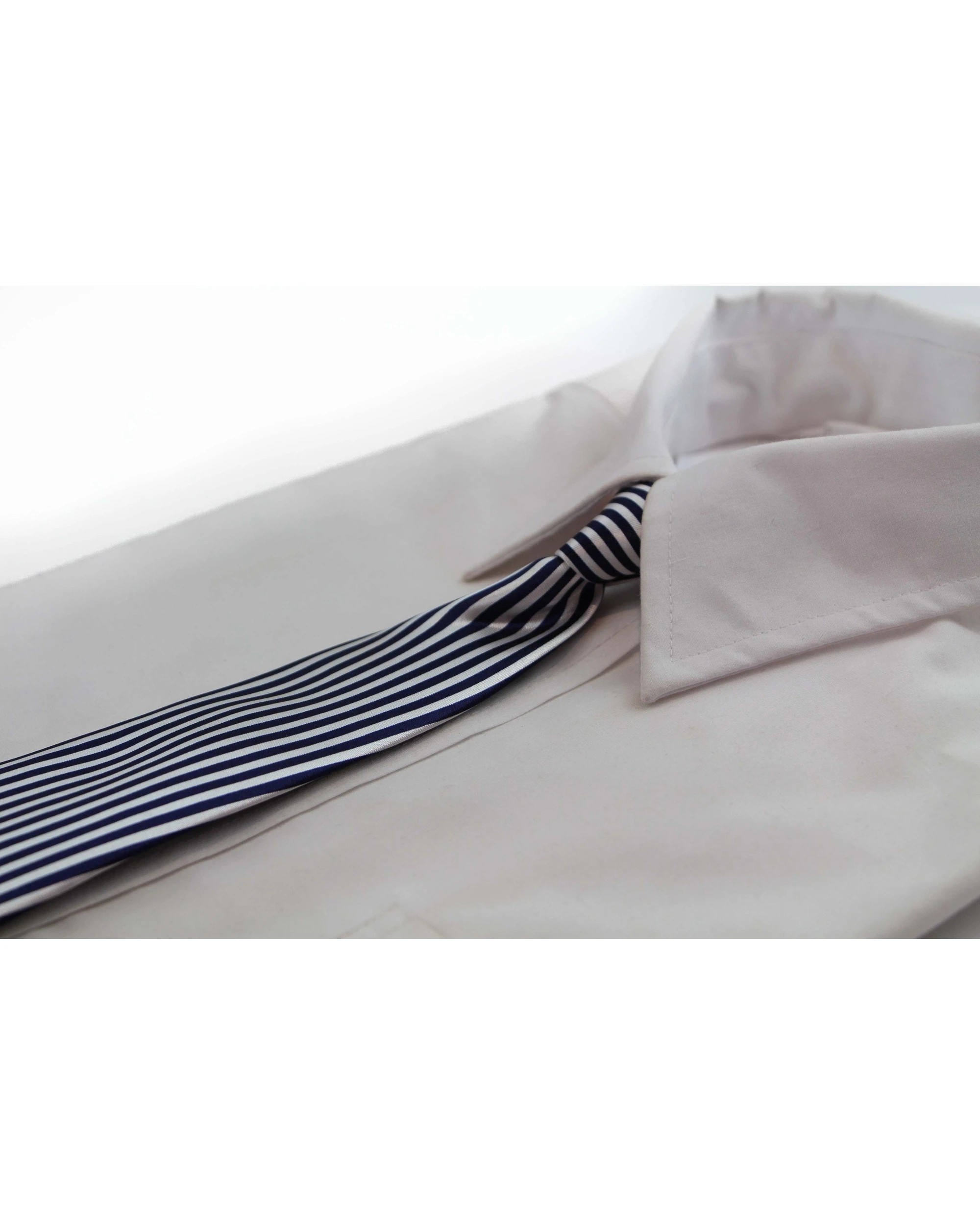 1 Zasel Kids Boys Navy & White Patterned Elastic Neck Tie - Vertical Thin Stripe, 1 of 2