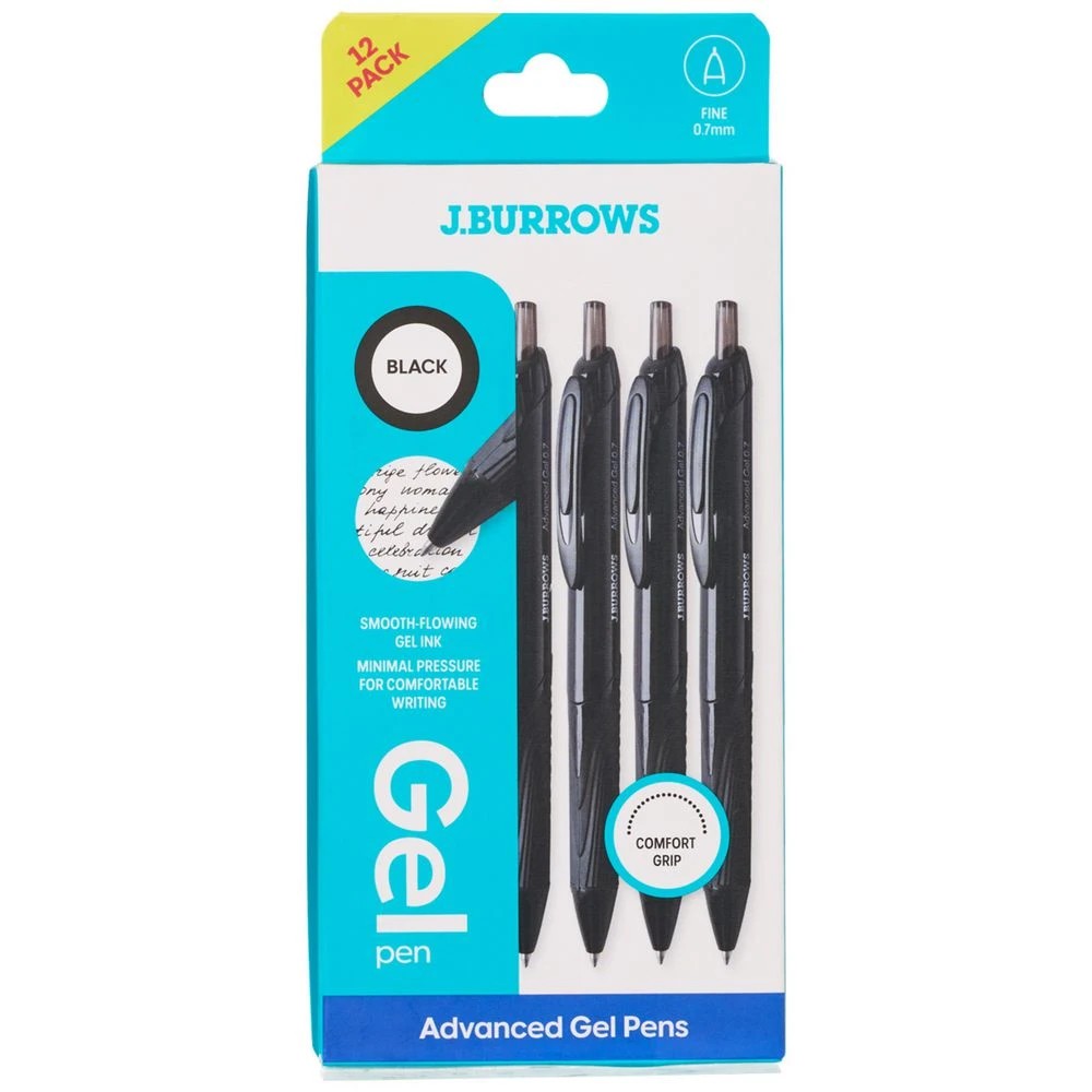 1 J.Burrows Retractable Advanced Gel Pen Black 12 Pack, 1 of 4
