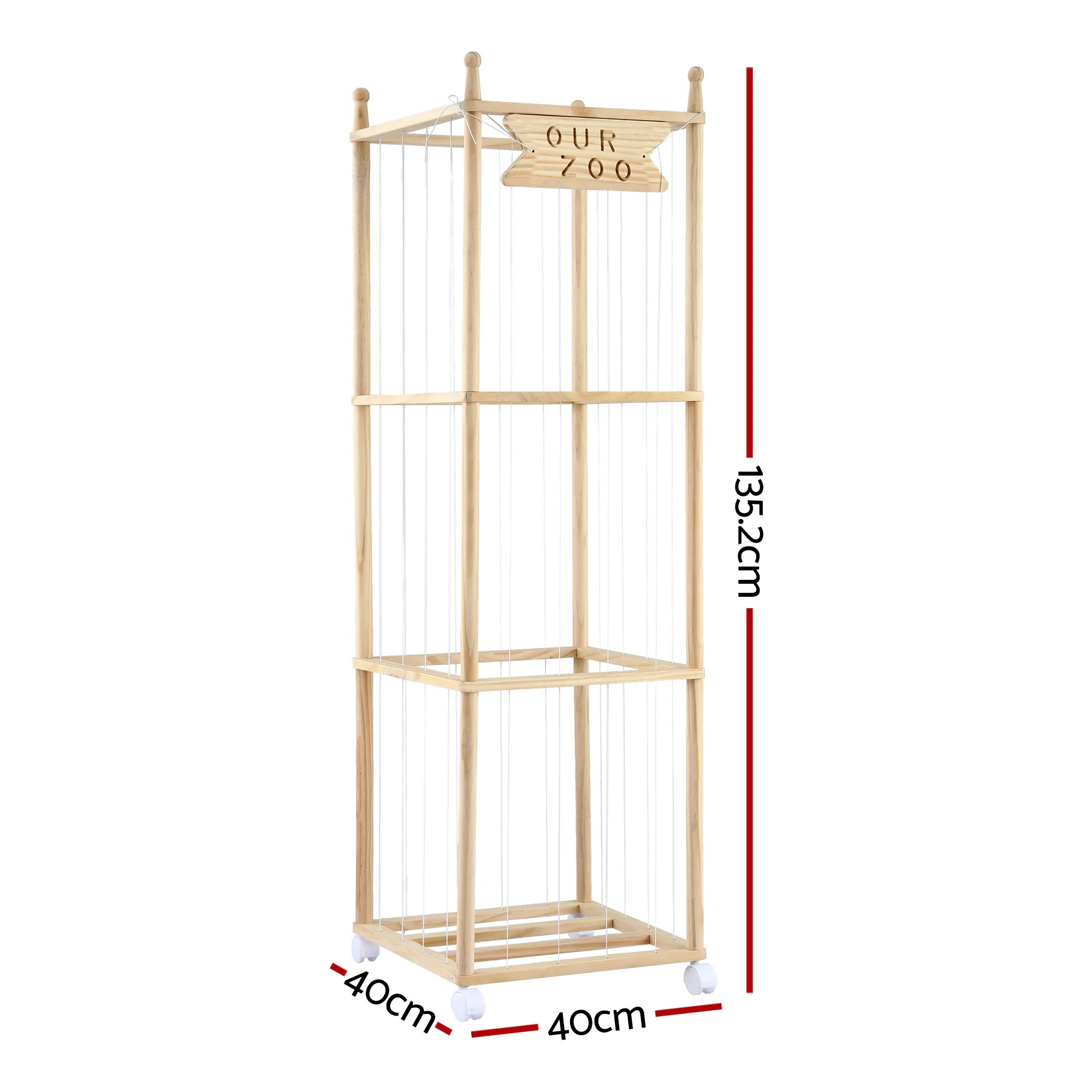 3 Keezi Stuffed Animal Toy Storage & Organizers Wooden Zoo Cage with Wheels Elastic Cords - Natural, 3 of 10