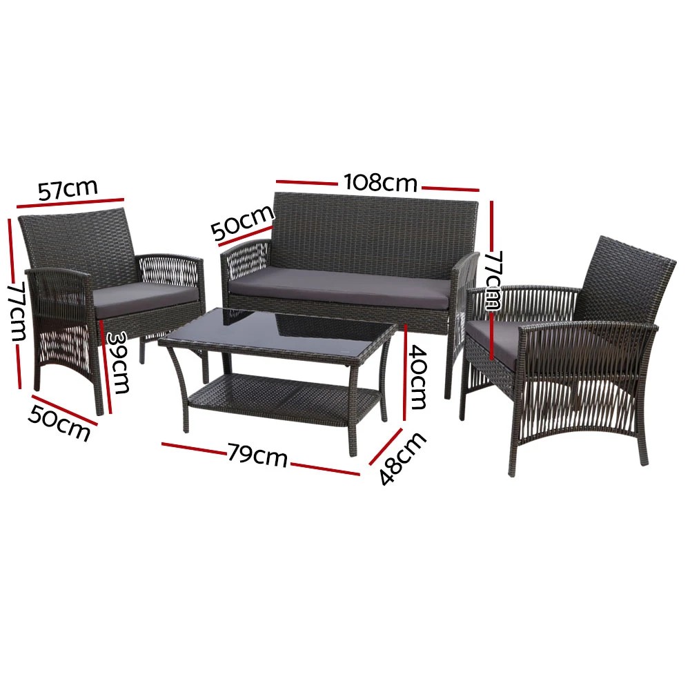2 Gardeon 4PCS Outdoor Sofa Set with Storage Cover Wicker Harp Chair Table - Grey, 2 of 5