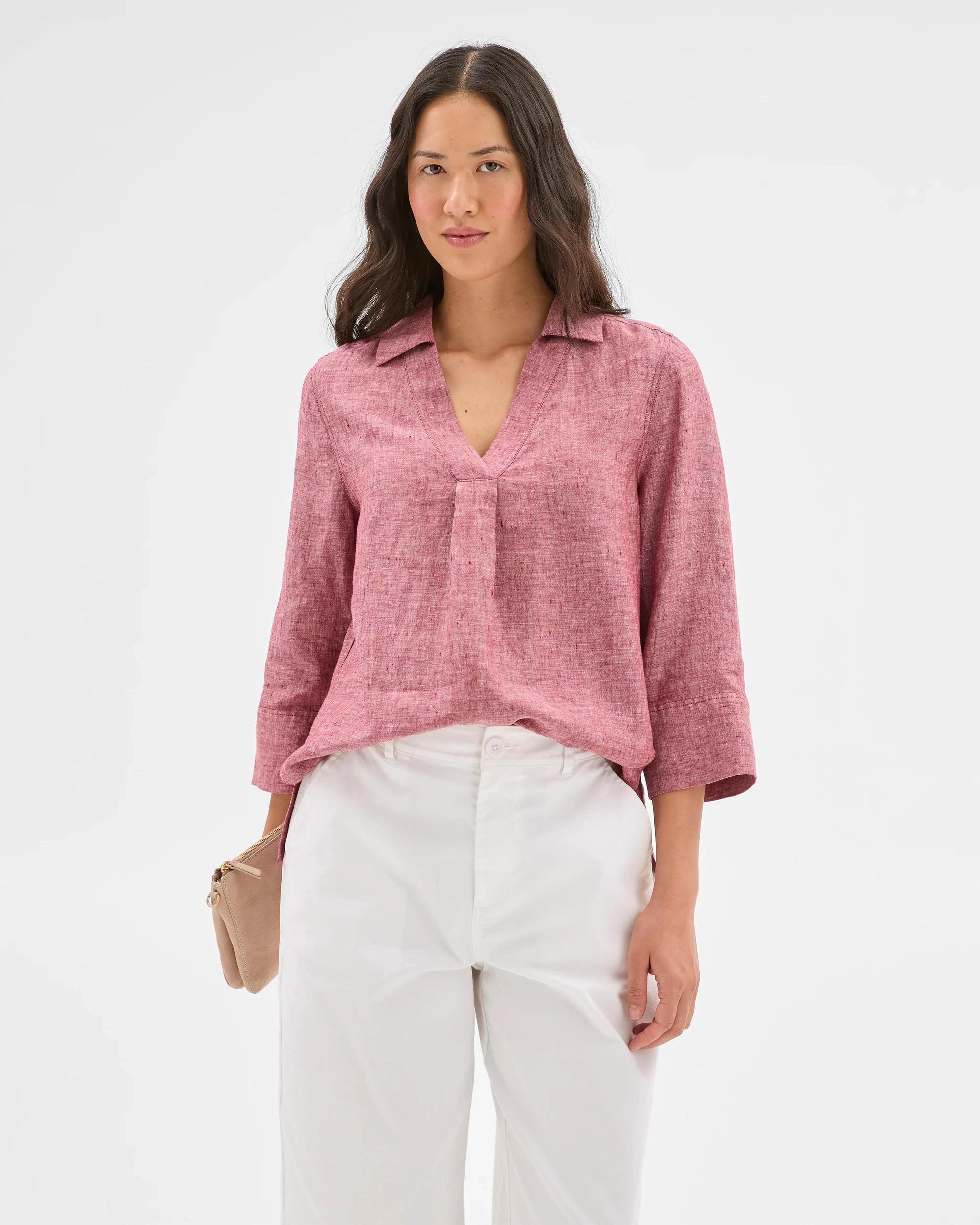 2 Target Woman European Linen 3/4 Sleeve Popover Shirt RHUBARB X-DYE, 2 of 6