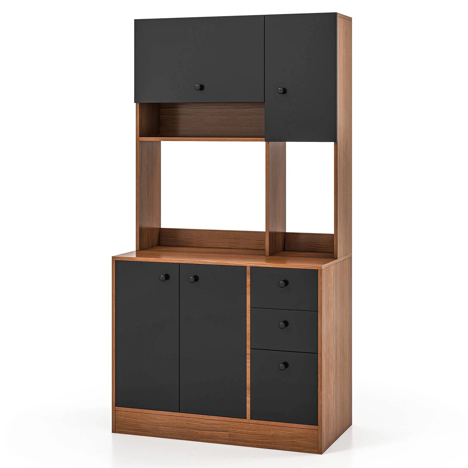 1 Costway 4-Door Storage Cabinet 3 Drawers Kitchen Cupboard - Black, 1 of 3