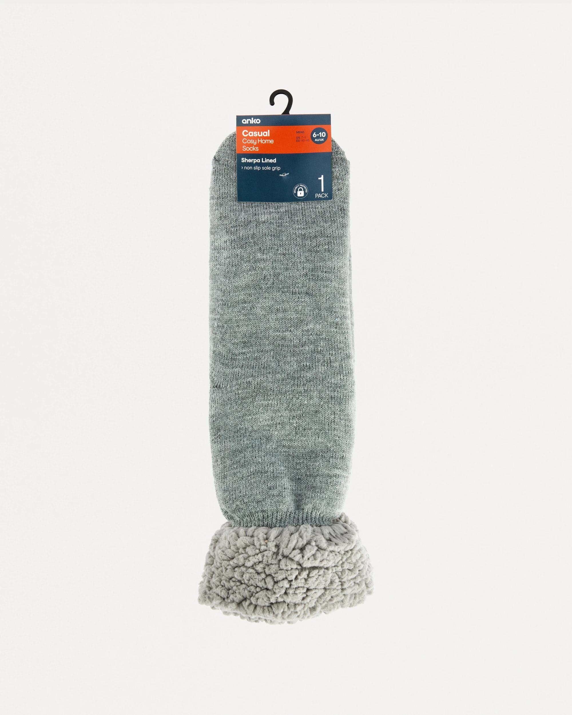 3 Sherpa Lined Home Socks Grey Marle, 3 of 3