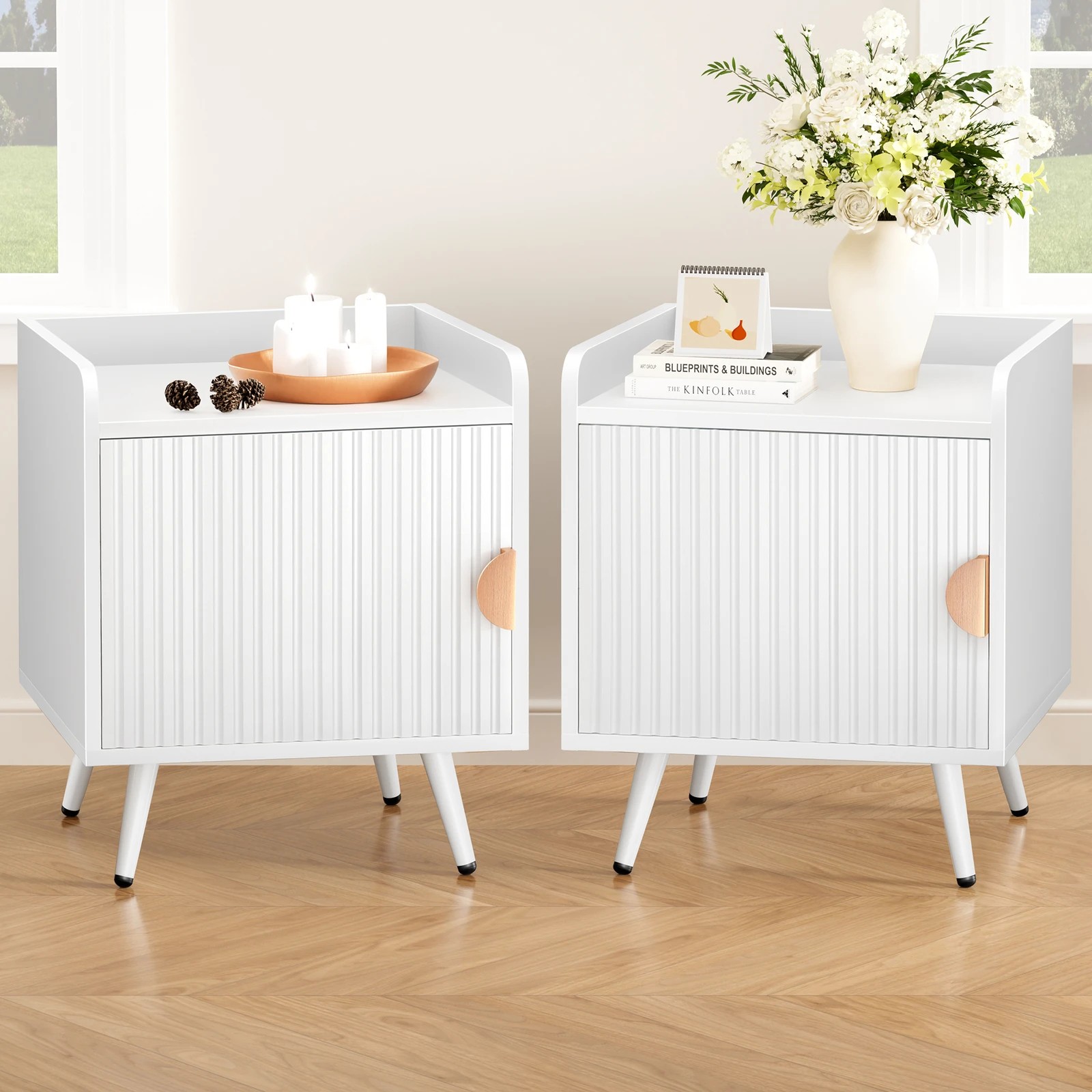 2 Alfordson 2x Bedside Table Cabinet Nightstand Side Storage - White, 2 of 10