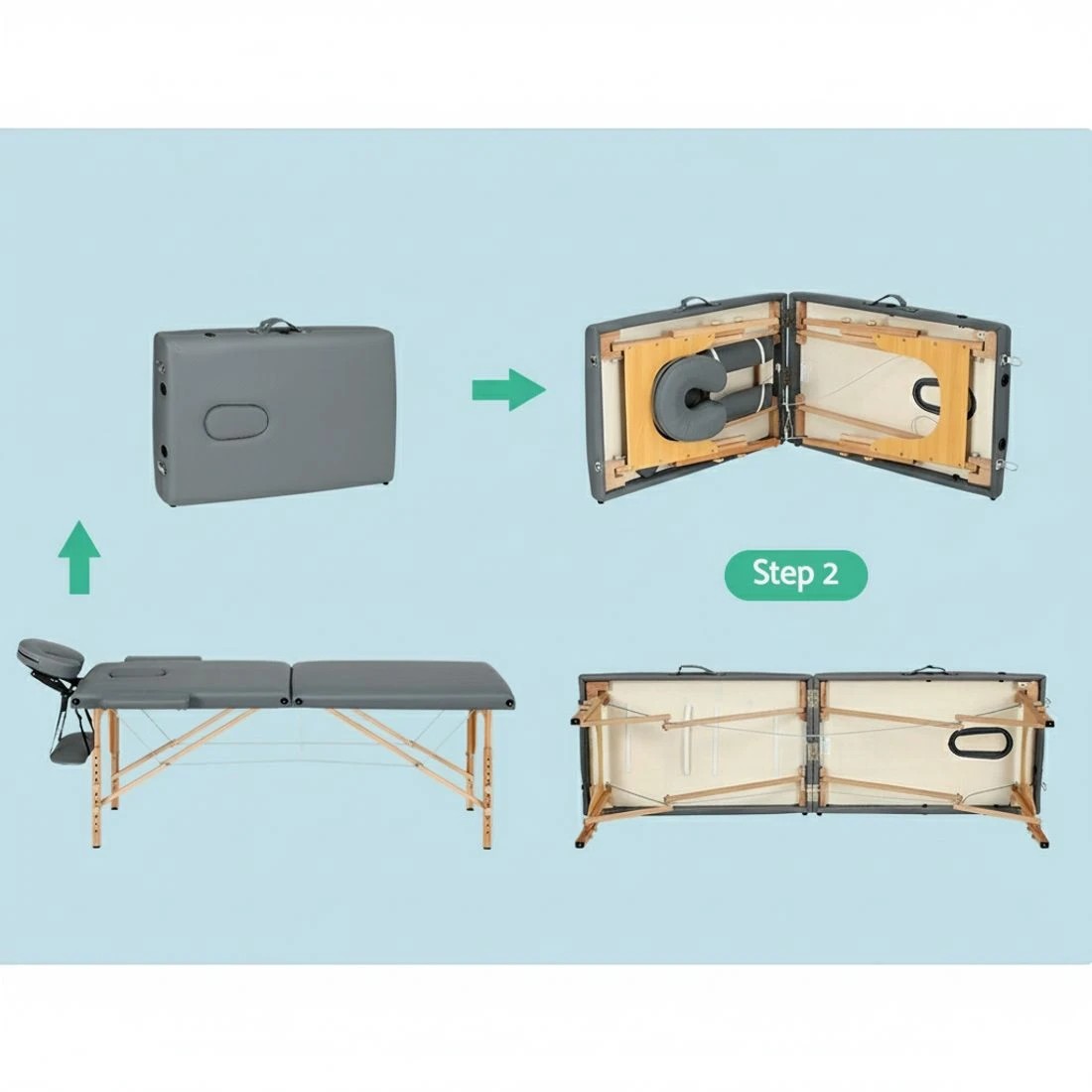 6 Zenses Massage Table 56cm Portable 2 Fold Wooden Beauty Bed - Grey, 6 of 6