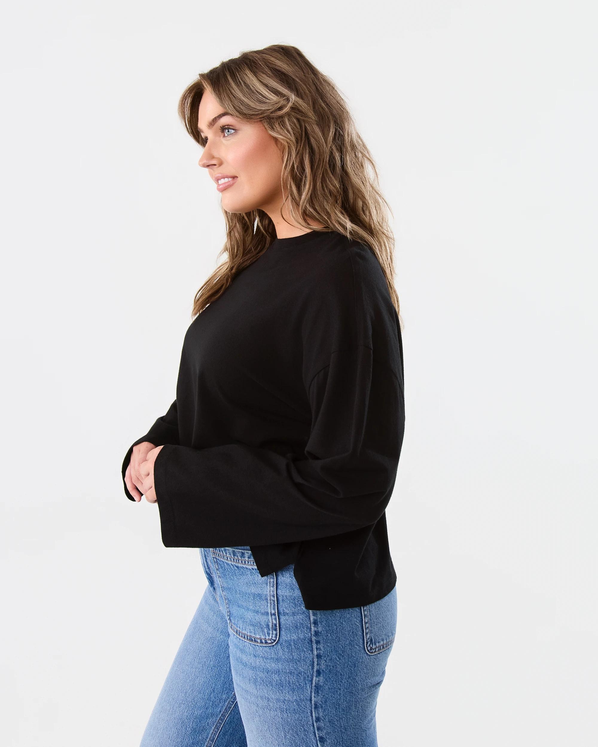 2 Long Sleeve Oversized Boyfriend T-shirt Black, 2 of 6