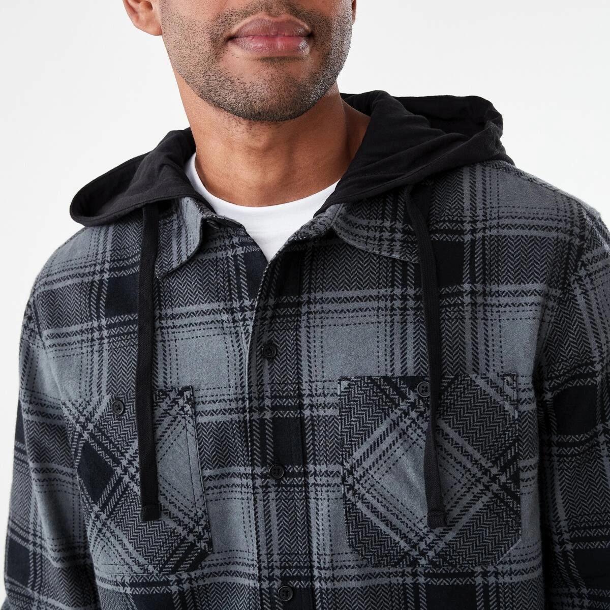 6 Workwear Long Sleeve Hooded Shirt Blk Check, 6 of 7