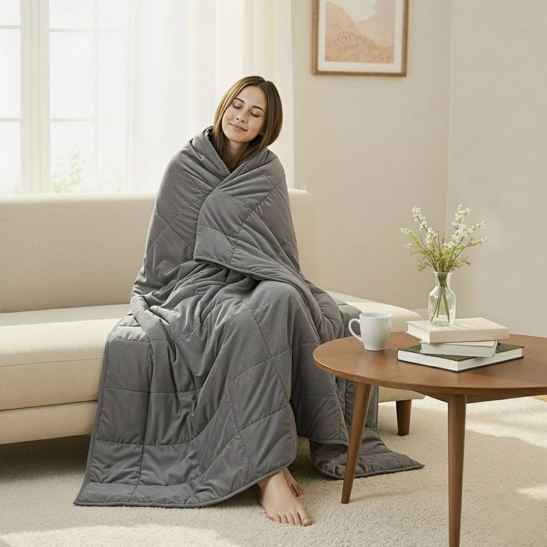 4 Giselle 11KG Weighted Blanket Adults Kid Anti Anxiety Gravity Blankets Sherpa - Grey, 4 of 9