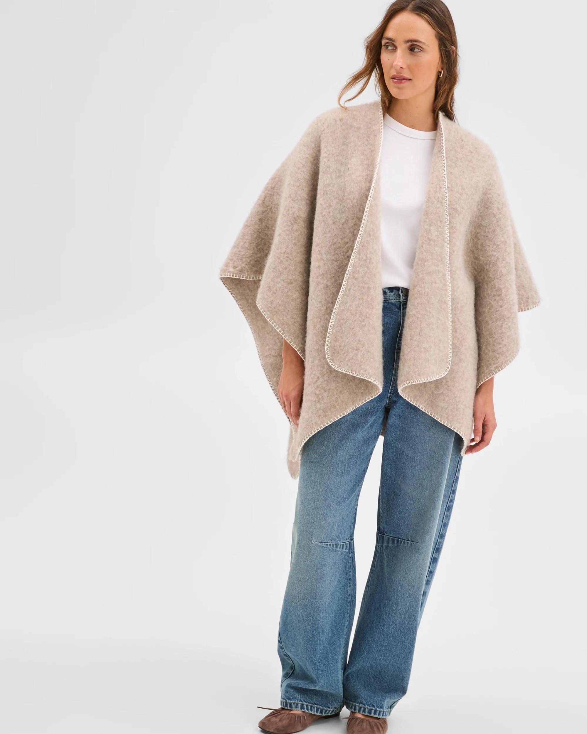 1 Target Accessories Brushed Blanket Stitch Poncho NEUTRAL MARLE, 1 of 5