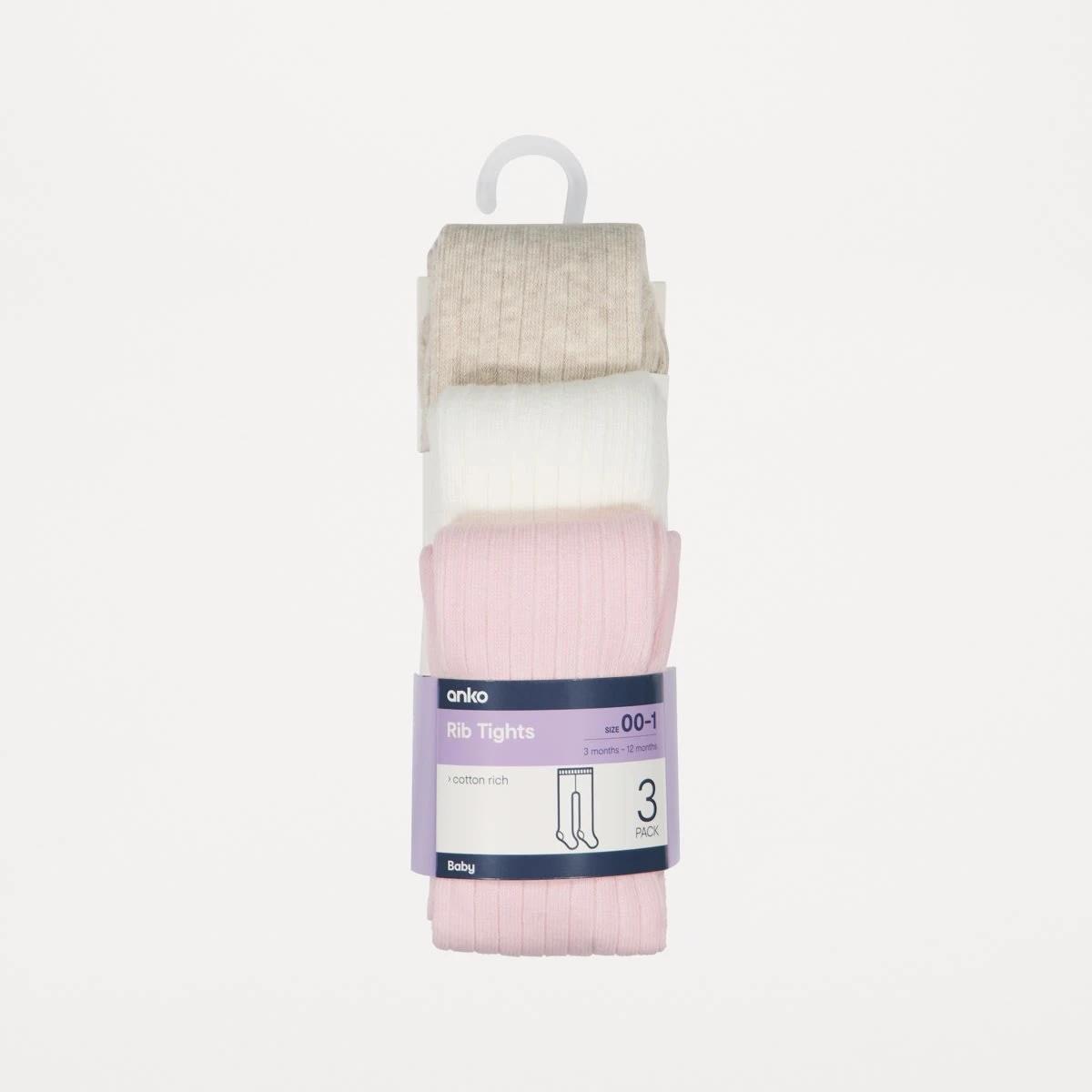 3 3 Pack Rib Tights Neapolitan, 3 of 3