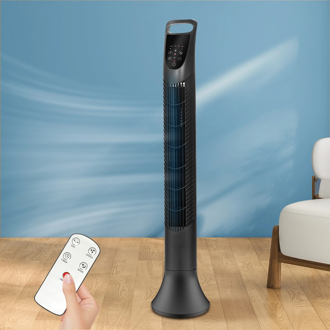 7 Spector Electric Bladeless Tower Fan Oscillating DC Motor 3 Speeds Timer Remote, 7 of 9