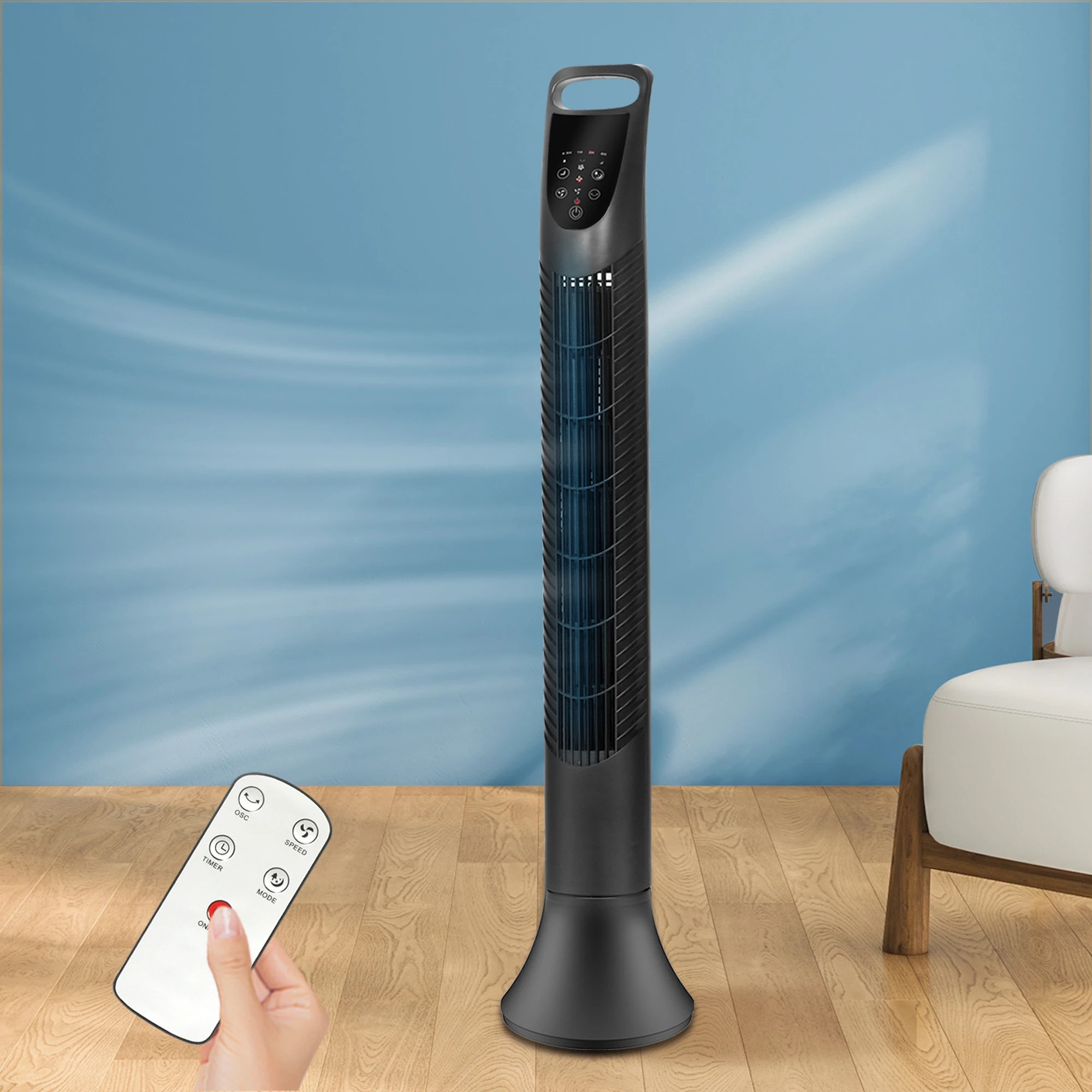 7 Spector Electric Bladeless Tower Fan Oscillating DC Motor 3 Speeds Timer Remote, 7 of 9