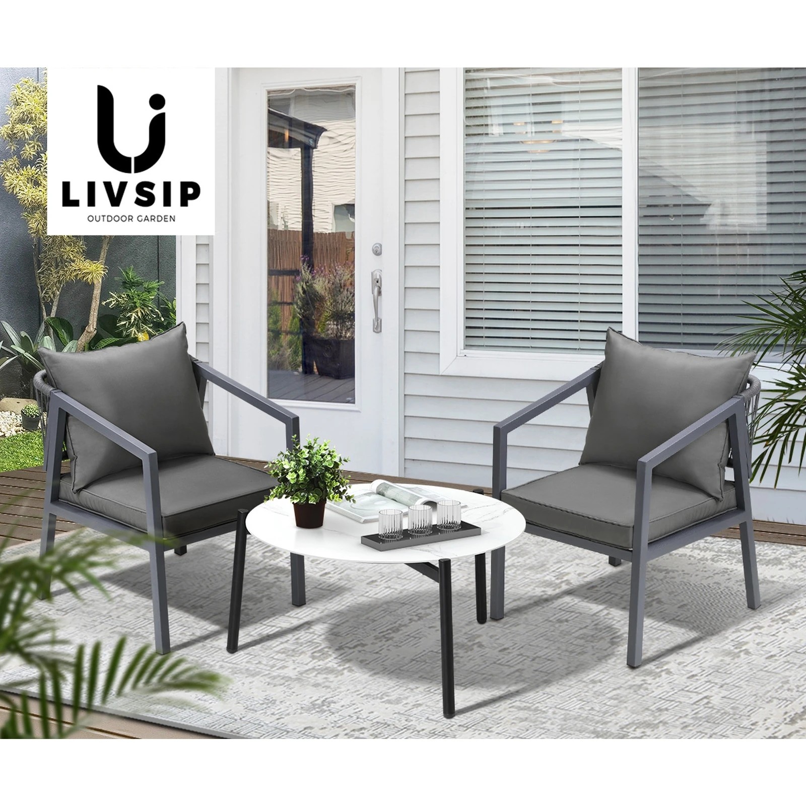 6 Livsip 5PCS Outdoor Patio Setting Furniture Lounge Set White 70cm Coffee Table - Multi, 6 of 9