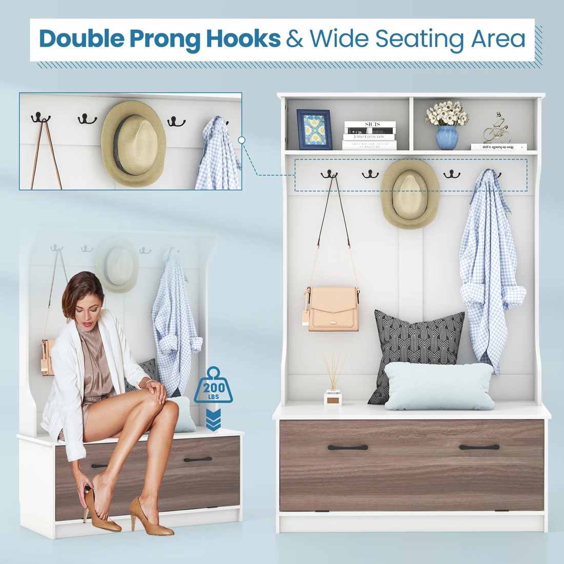 6 Costway 160cm Hall Tree Coat Clothes Rack Shoe Storage Bench w/Hooks, 6 of 9