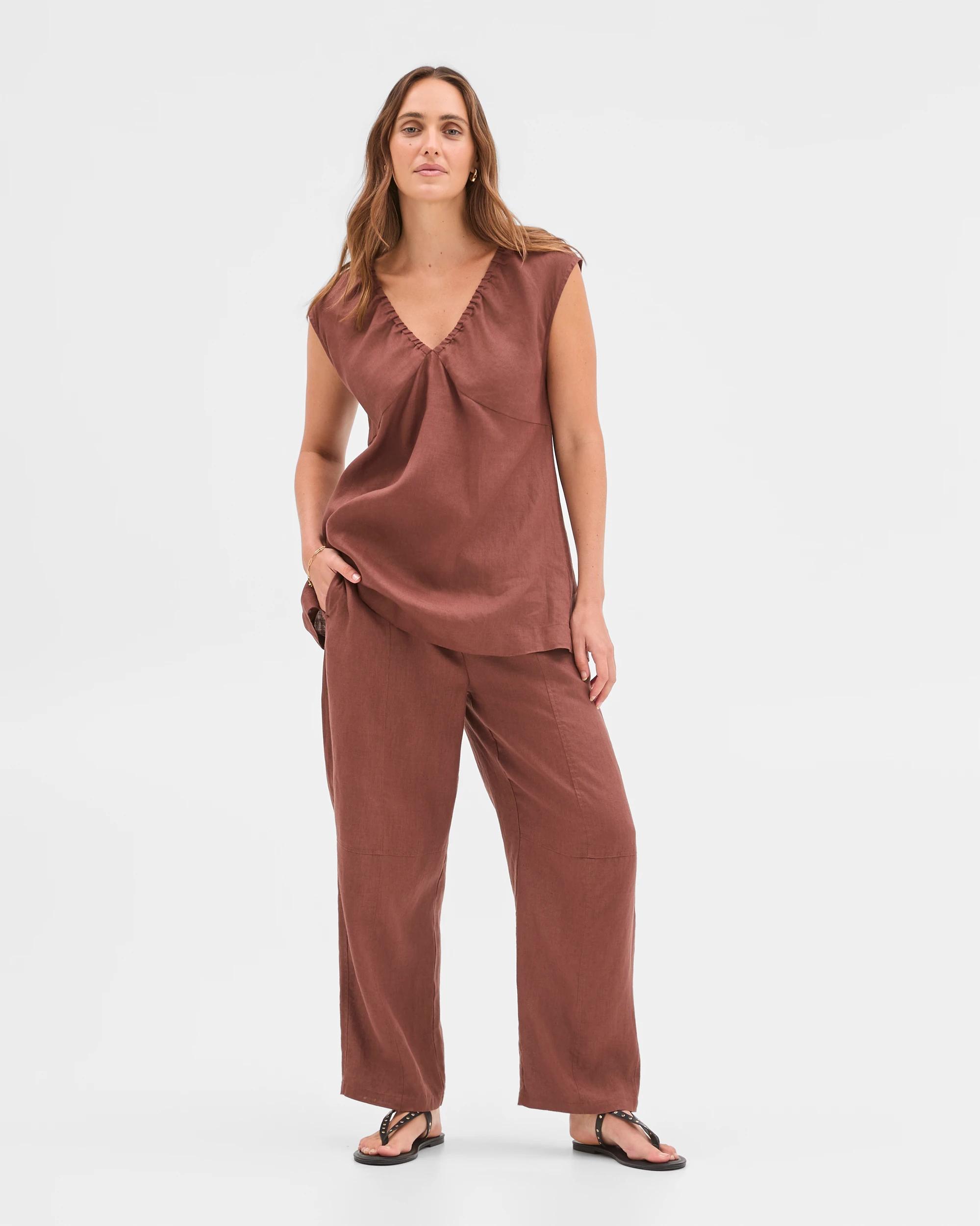 1 Target Woman European Linen Barrel Leg Pants SOFT BROWN, 1 of 7