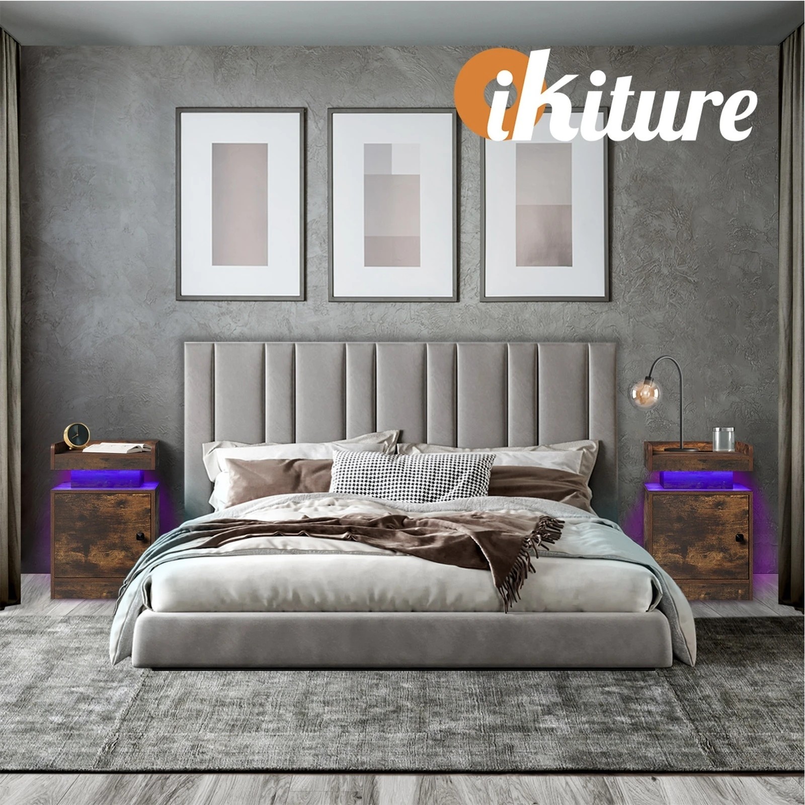 7 Oikiture Bedside Table Led Nightstand Usb Charging Station
 - Charcoal, 7 of 10