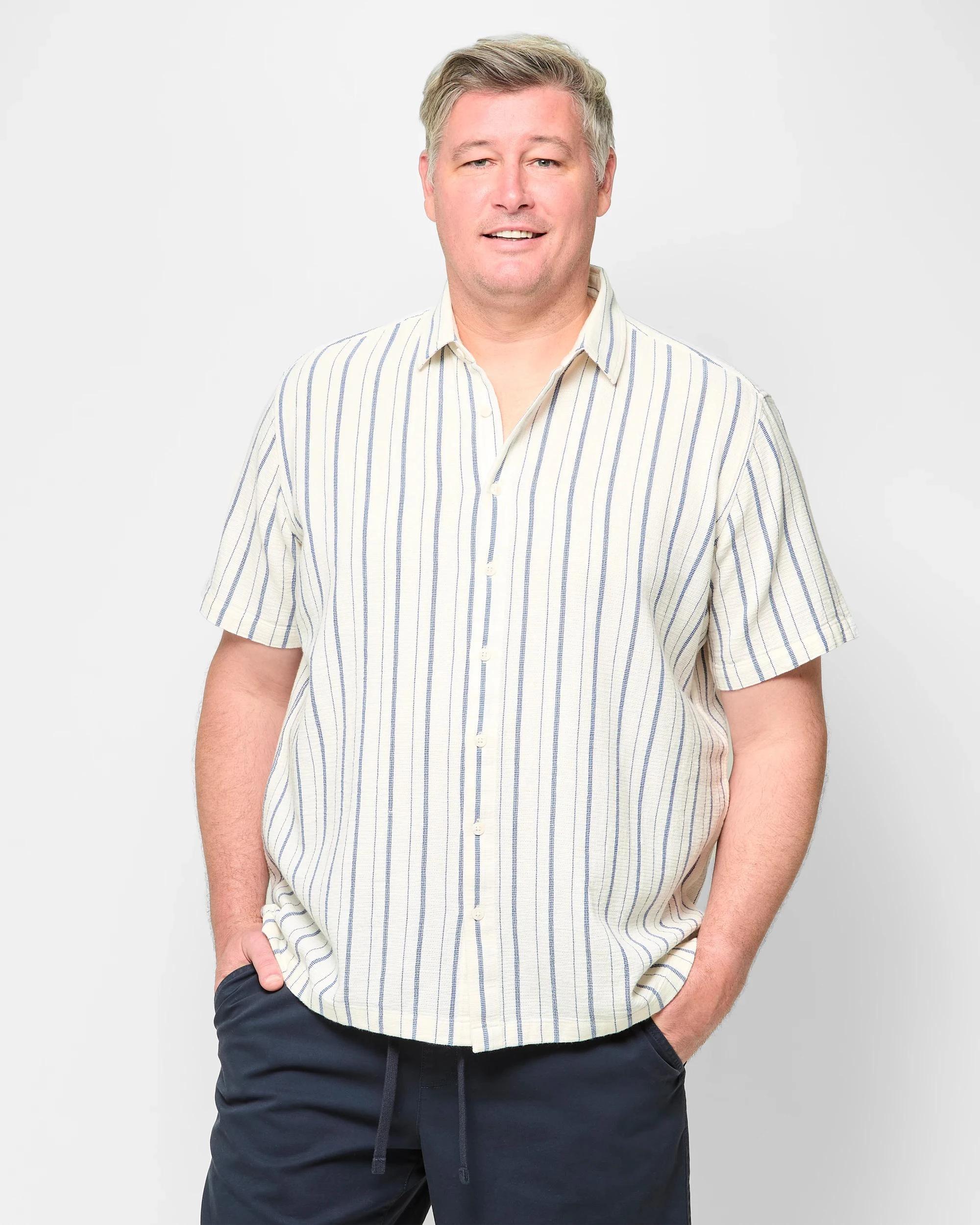 1 Target Plus Size Australian Cotton Textured Stripe Shirt LIGHT STONE, 1 of 5