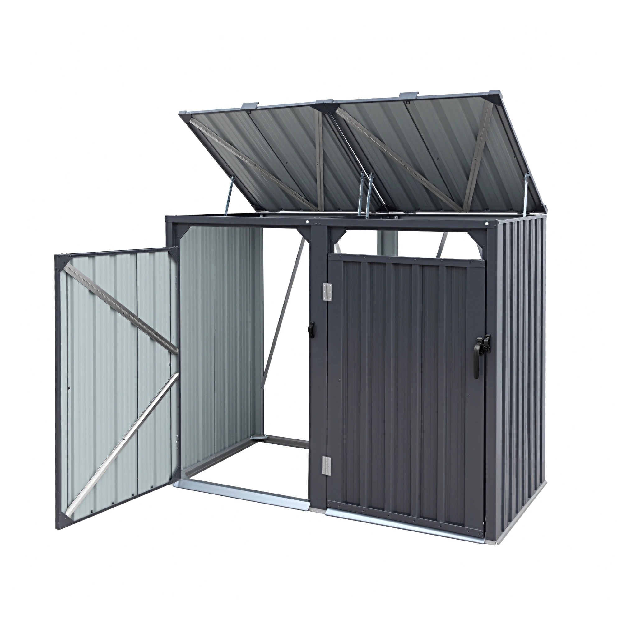 4 Giantz Bin Shed Double Wheelie Waste Bins Storage Steel Garden Enclosure - Black, 4 of 8