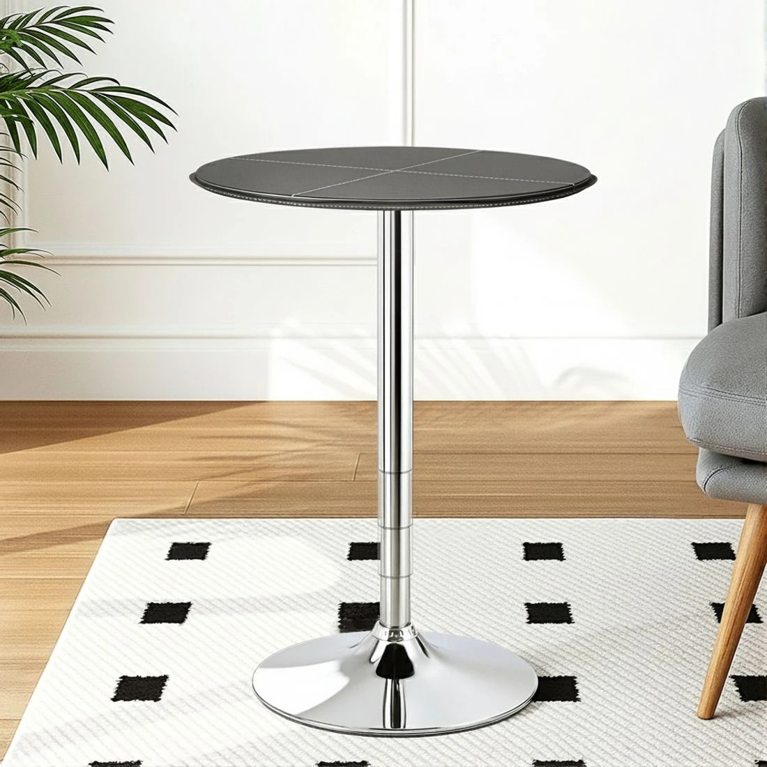 4 Artiss Bar Table Round Swivel Height Adjustable 62cm Modern PVC Leather - Black, 4 of 6