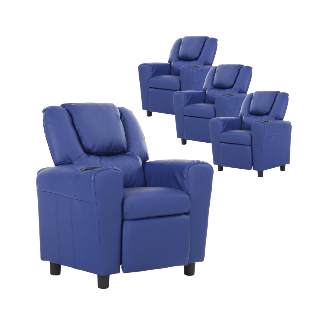 1 BR Home Set of 4 Oliver Kids Recliner Chair Sofa Children Lounge Couch PU Armchair Blue, 1 of 5