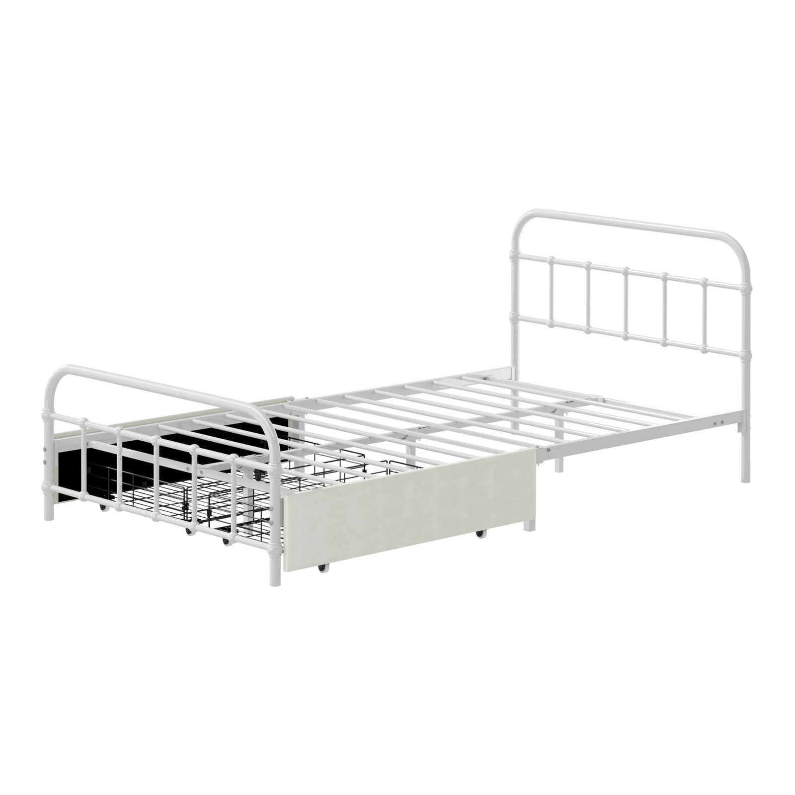 9 Oikiture Metal Bed Frame King Single Size Bed Base with 2 Drawers - White, 9 of 9