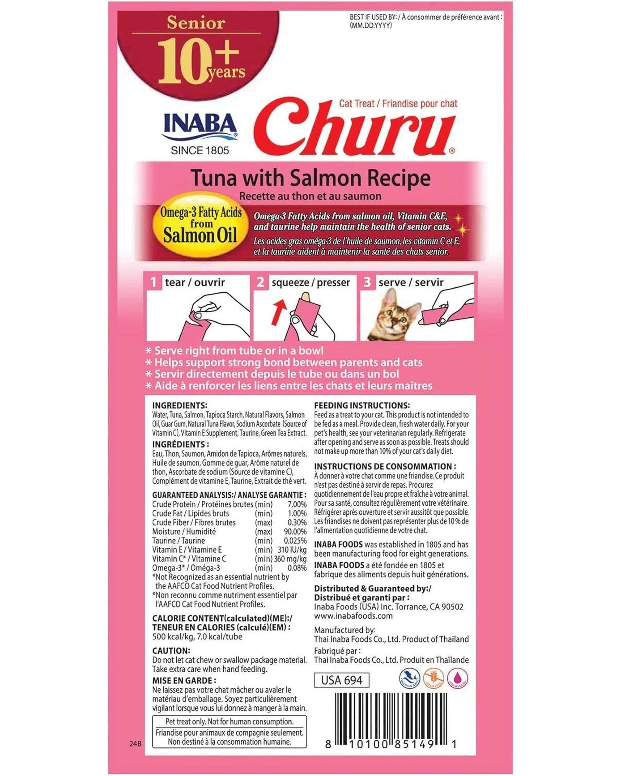 2 Inaba Senior 10+ Churu Puree Lickable Cat Treat Tuna with Salmon 6 x 56g, 2 of 6