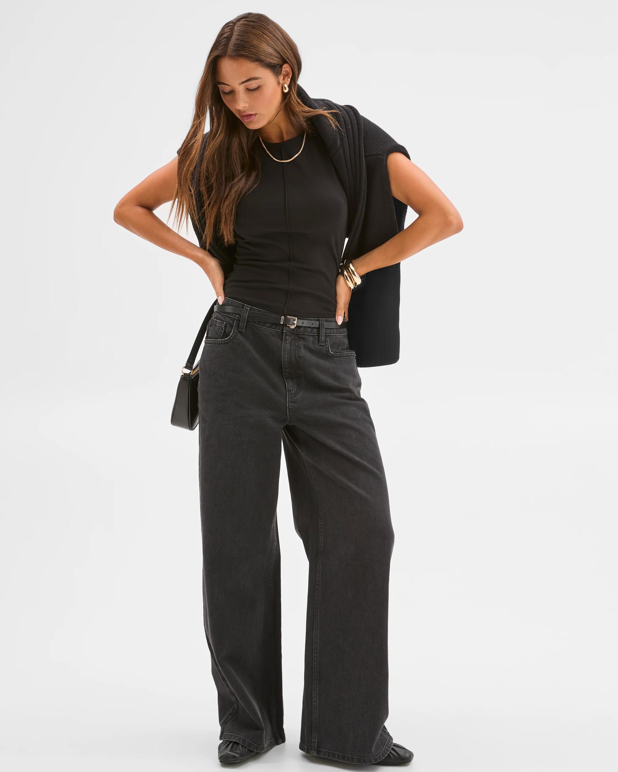 1 Lily Loves Mid Rise Wide Leg Jeans WORN BLACK, 1 of 5