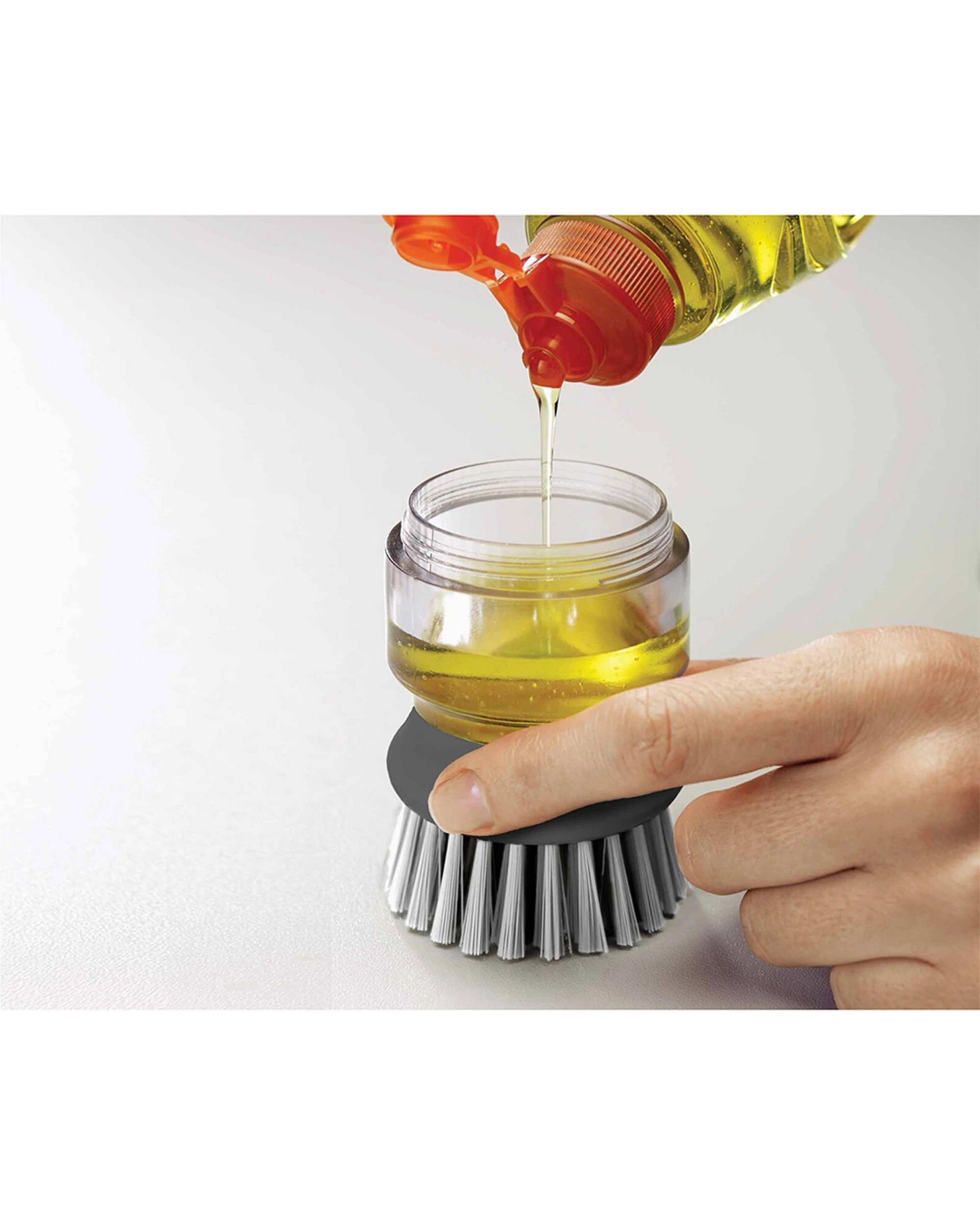 3 Joseph Joseph Palm Scrub 13.5cm Washing-Up Brush With Soap Reservoir Stand - Grey, 3 of 6