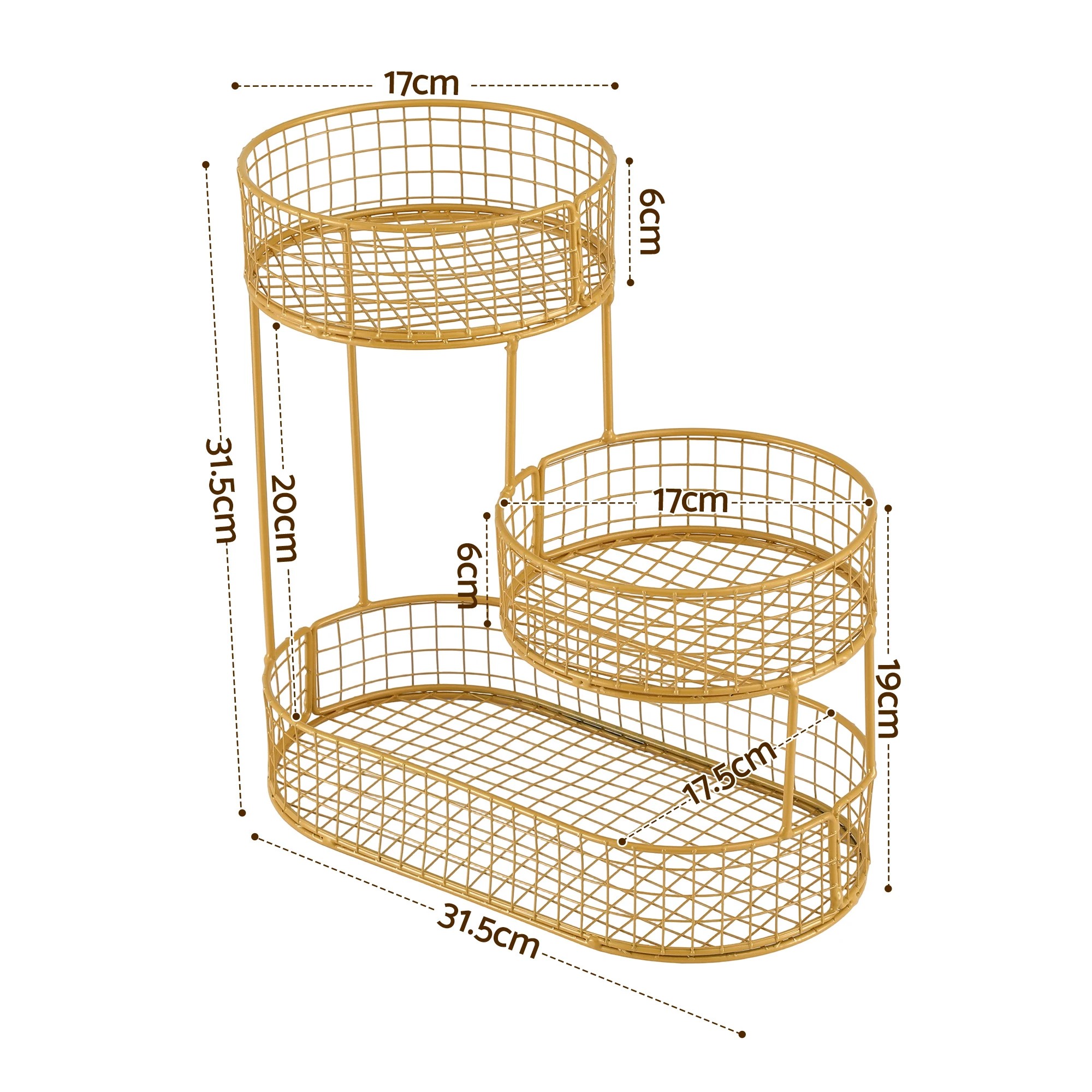 3 5-Star Chef 3 Tier Fruit Basket Bowl Space Saving Kitchen Food Storage Organiser Golden - Gold, 3 of 7